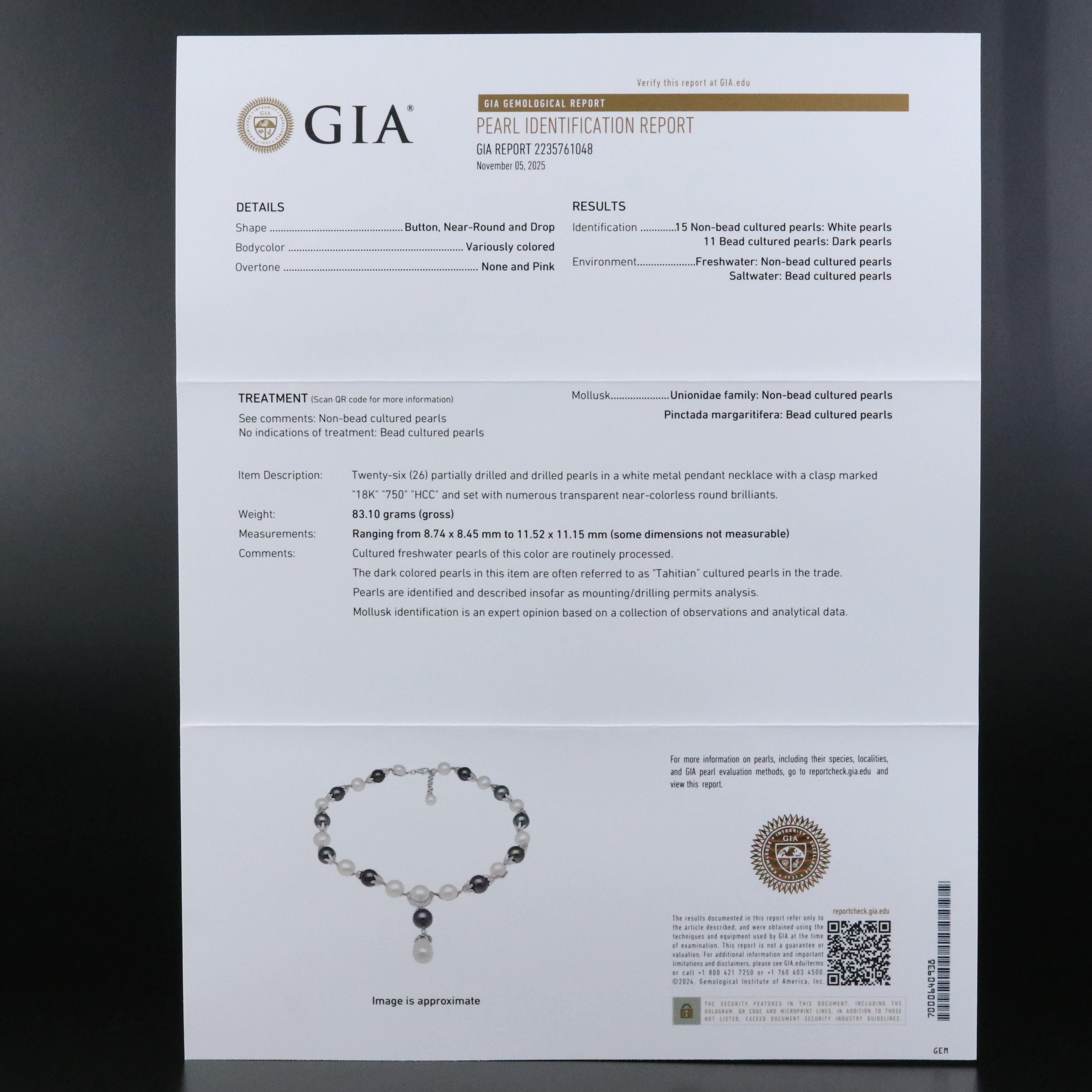 18K Pearl and Diamond Necklace with GIA Report