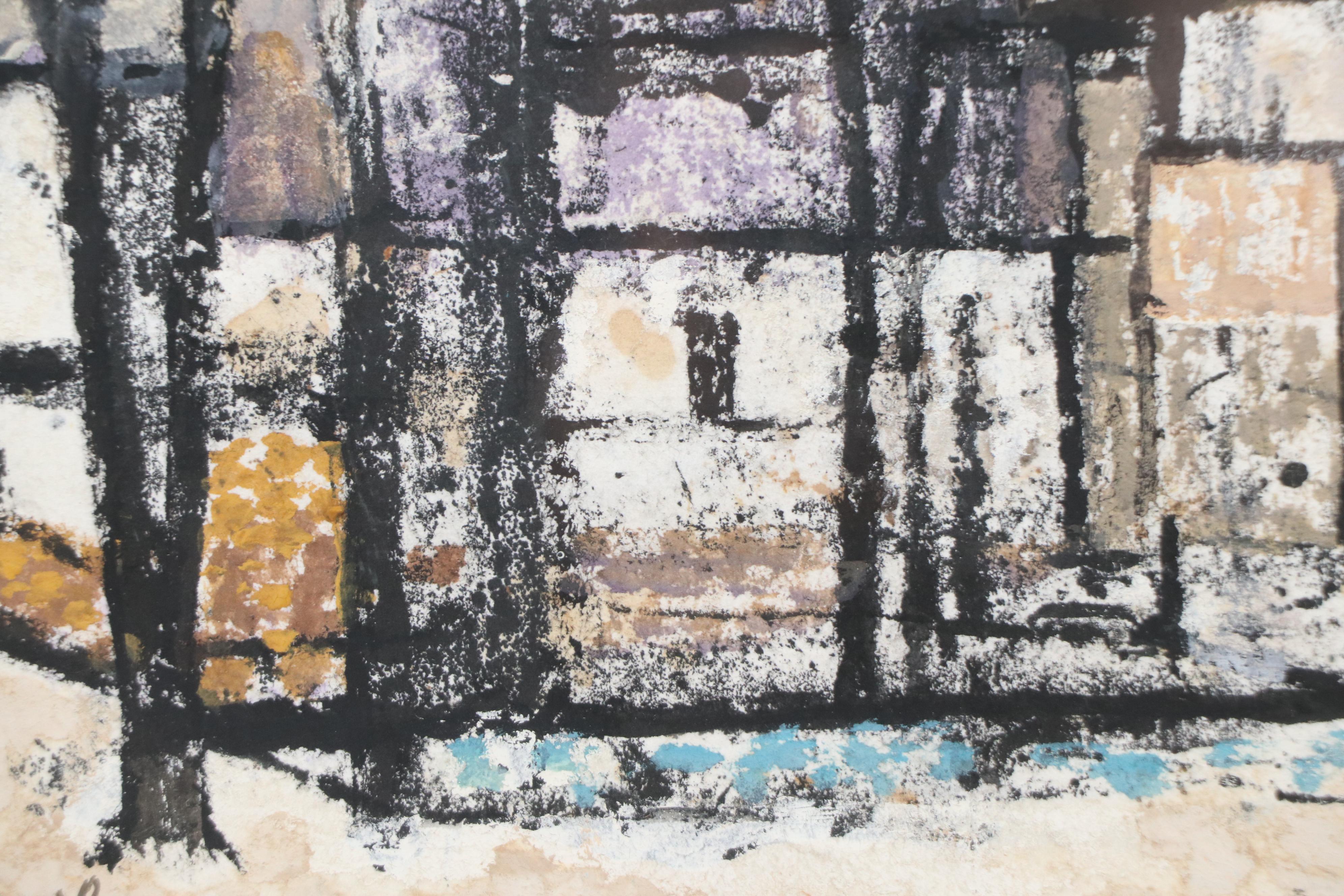 László Bencze Landscape Pastel Drawing of Neighborhood Scene, 20th Century