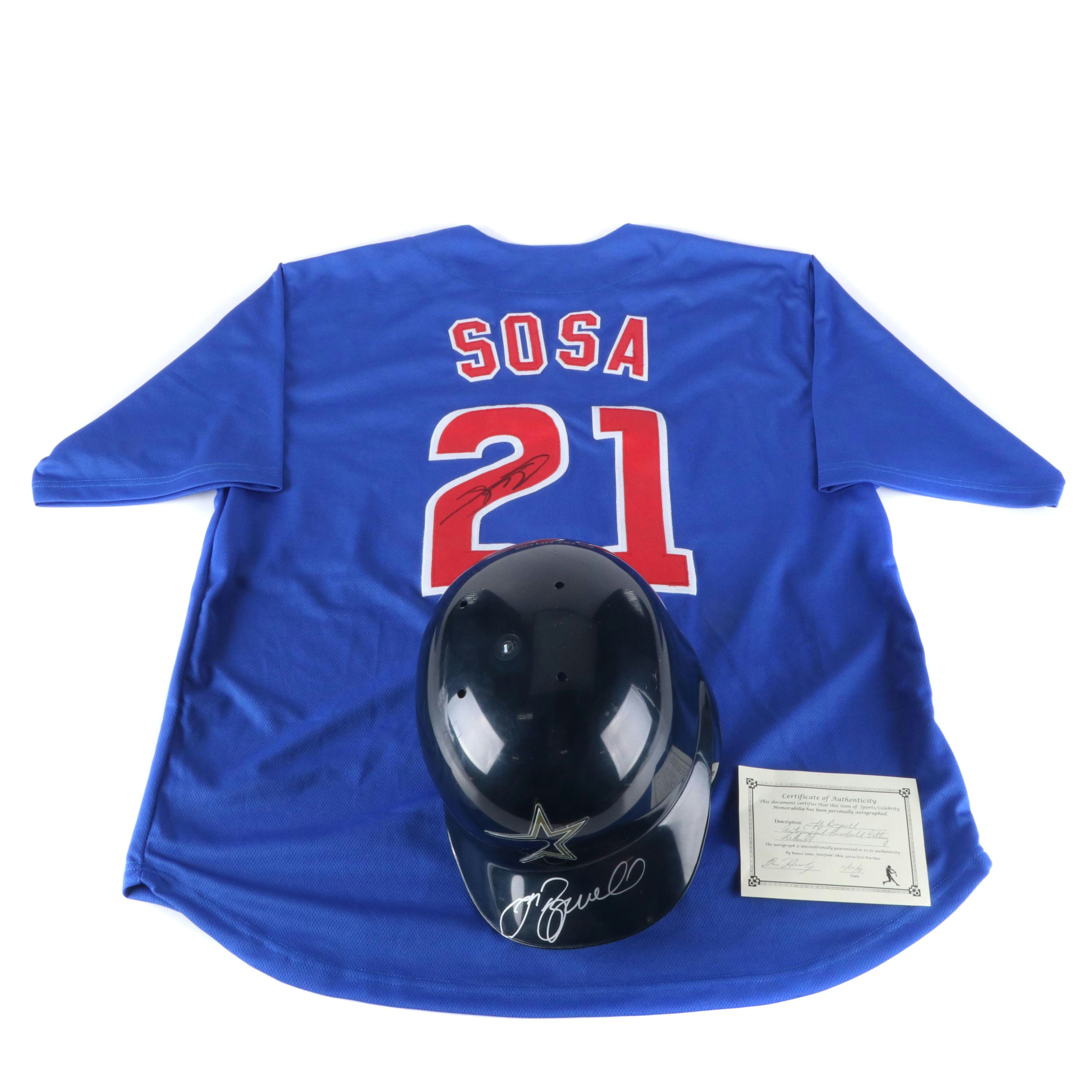 Jeff Bagwell Signed Helmet with Sammy Sosa Signed Chicago Cubs Jersey