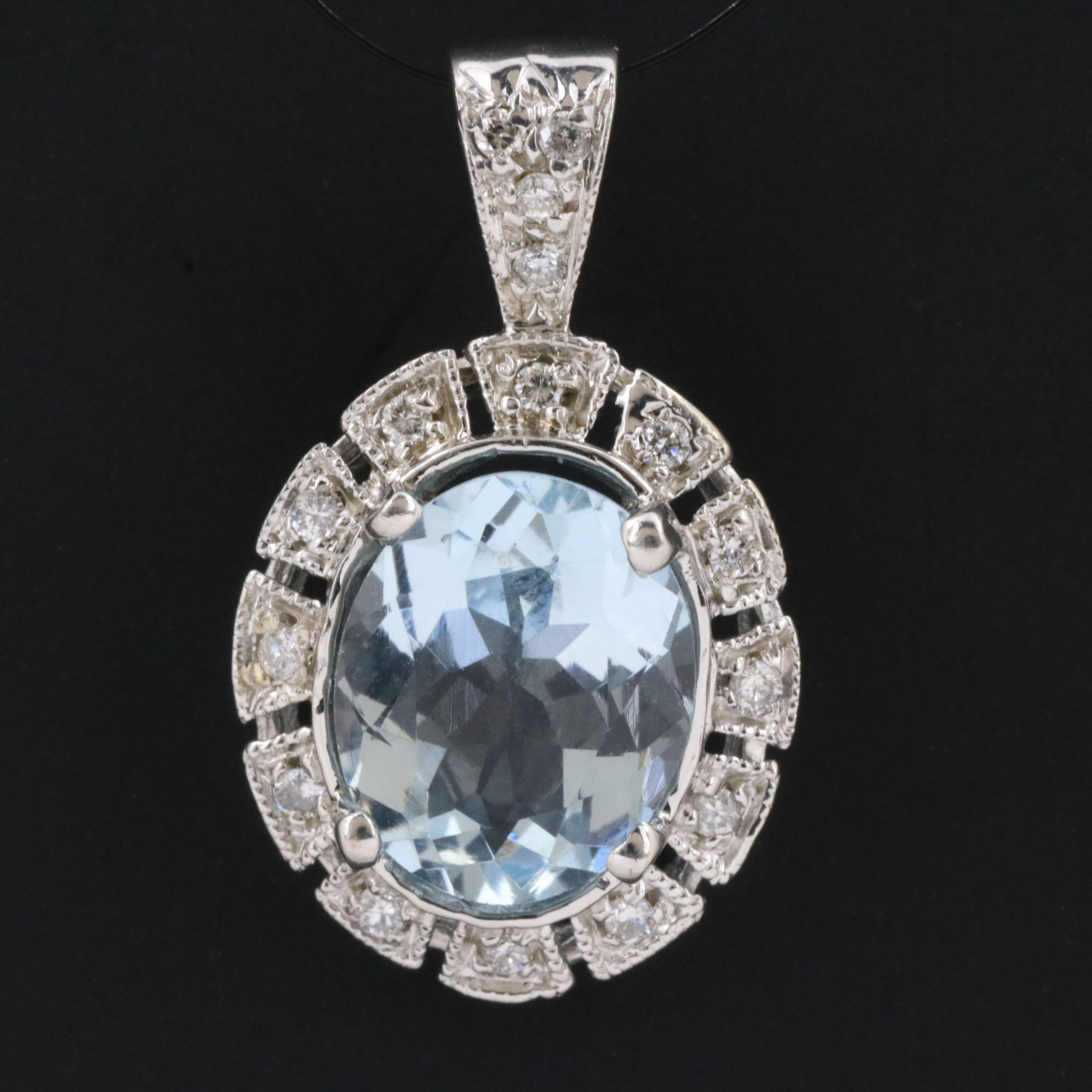 14K Aquamarine and Diamond Pendant