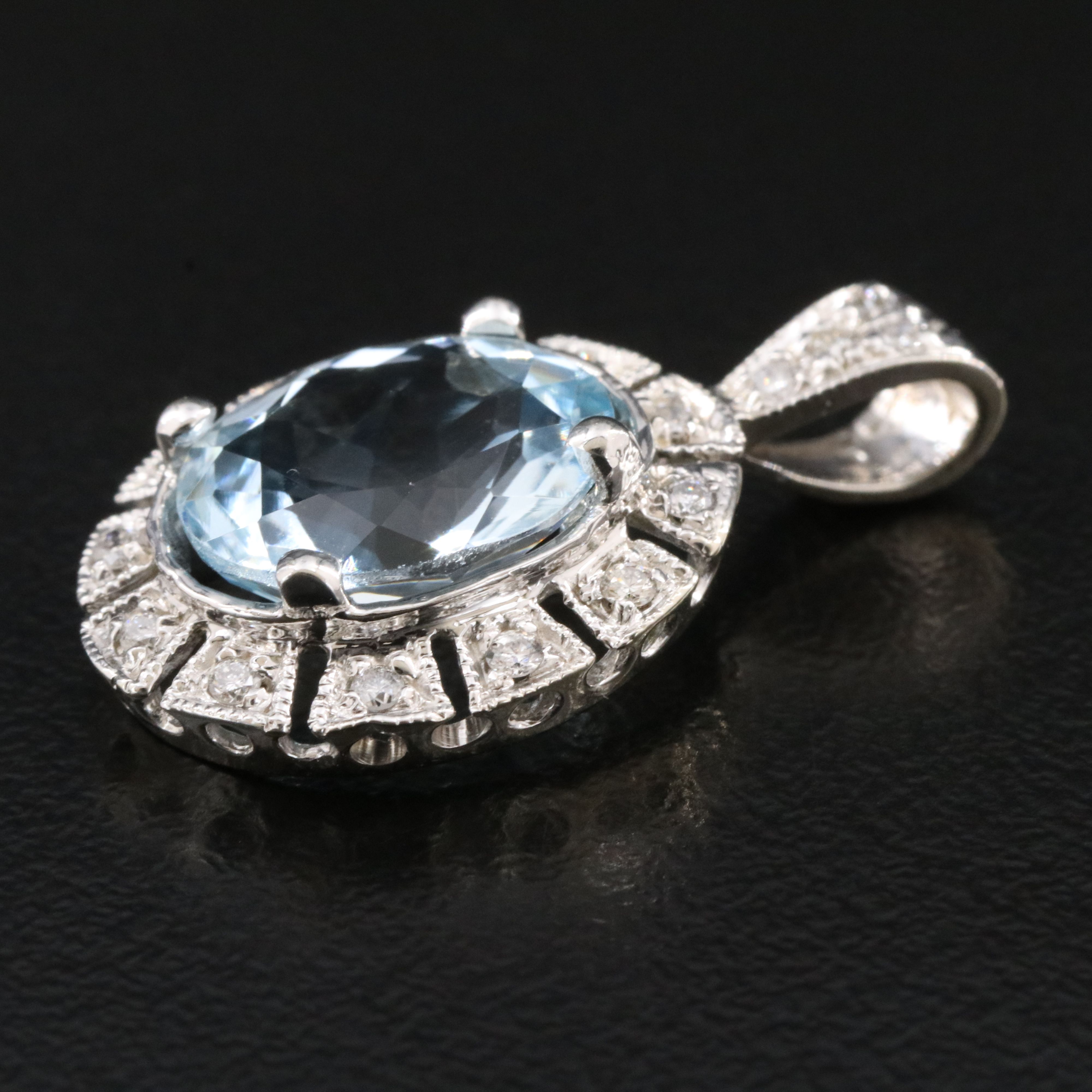 14K Aquamarine and Diamond Pendant