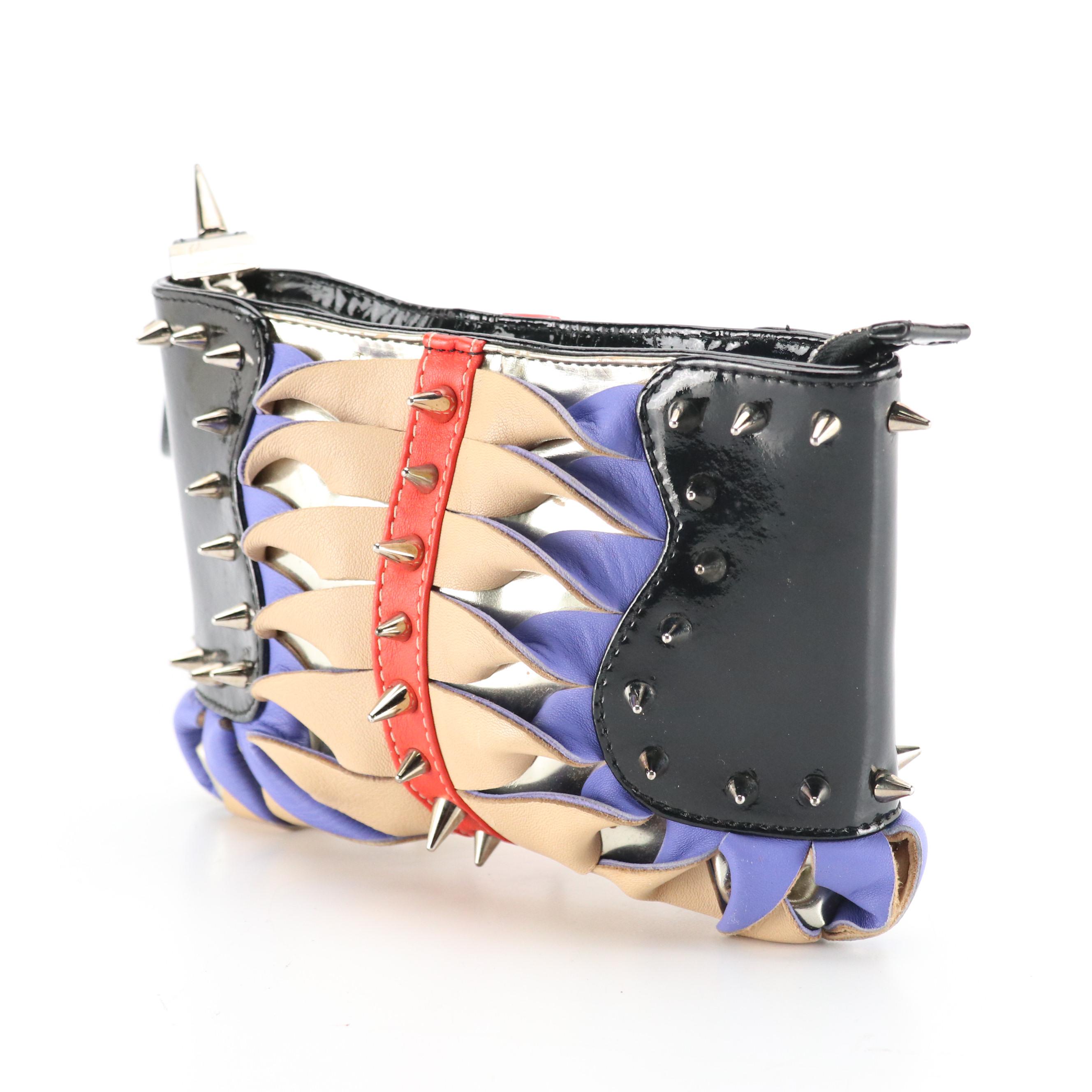 Christian Louboutin "Talita" Clutch in Spike Studded Twist Leather & Patent Trim