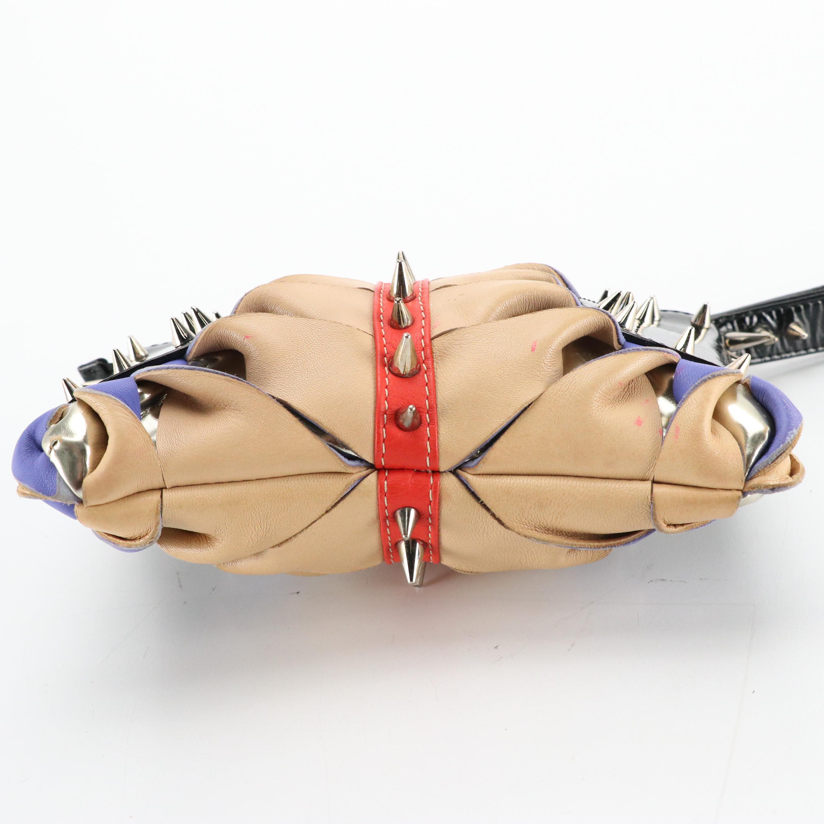 Christian Louboutin "Talita" Clutch in Spike Studded Twist Leather & Patent Trim