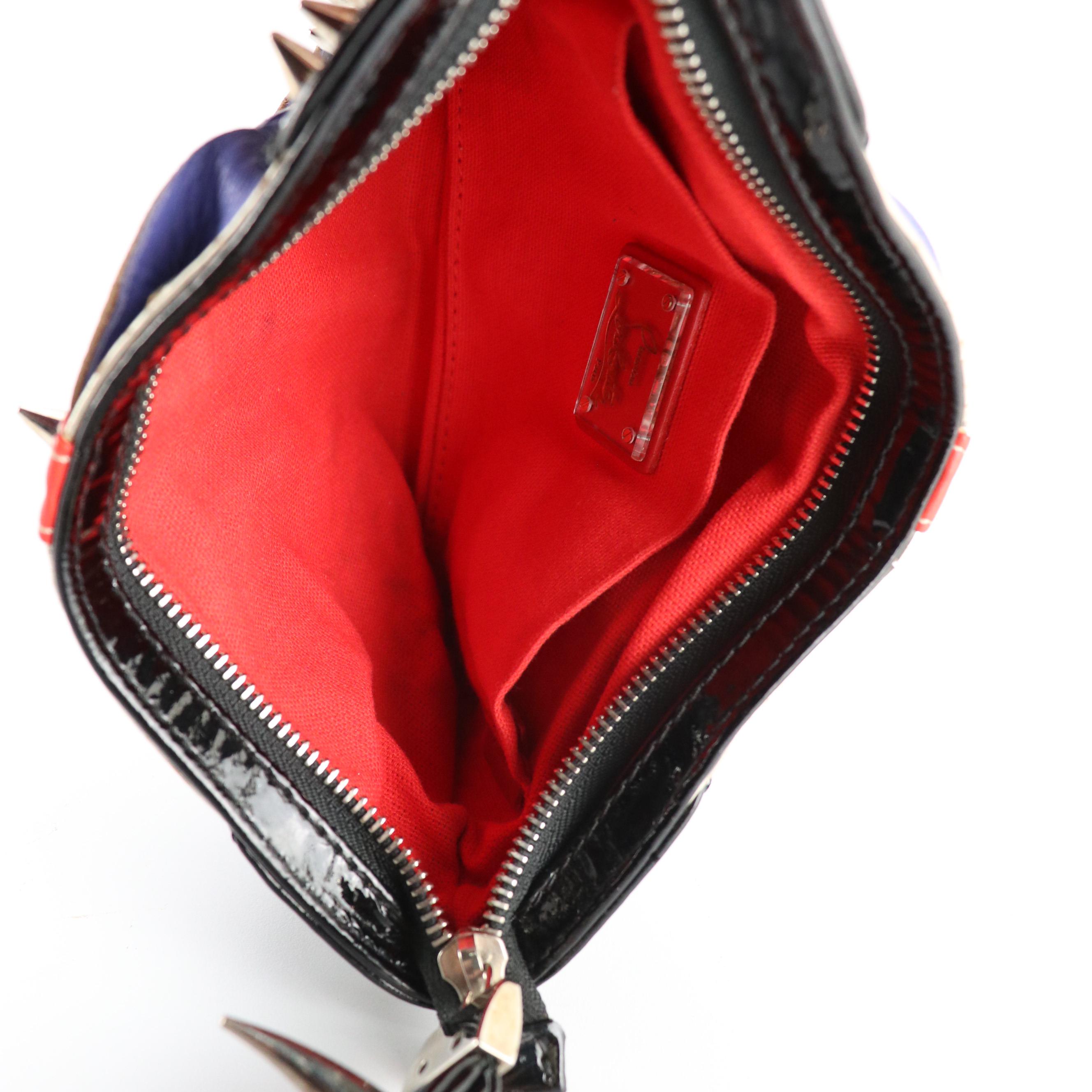Christian Louboutin "Talita" Clutch in Spike Studded Twist Leather & Patent Trim