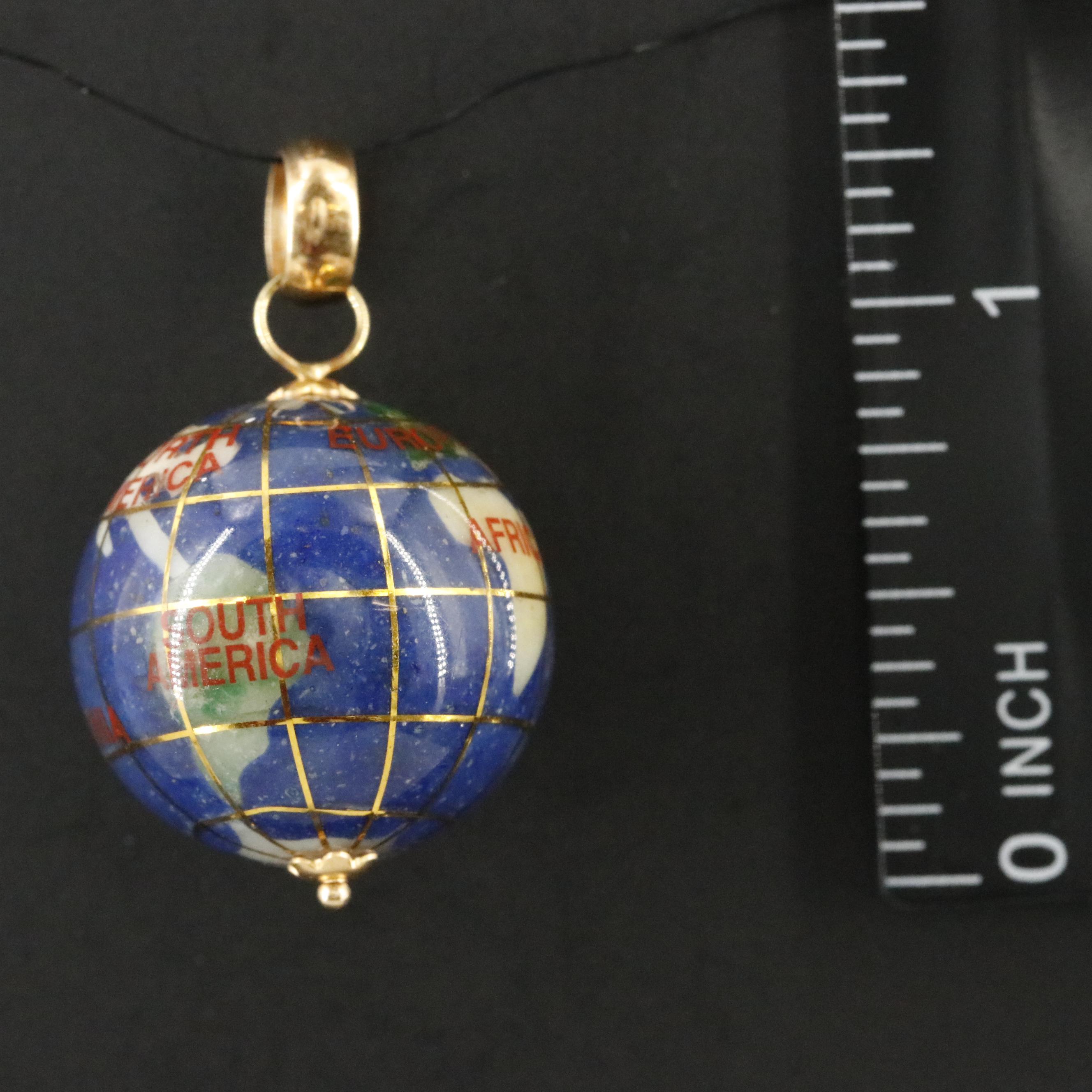 18K Inlay Globe Pendant Featuring Lapis Lazuli, Abalone, and Jasper