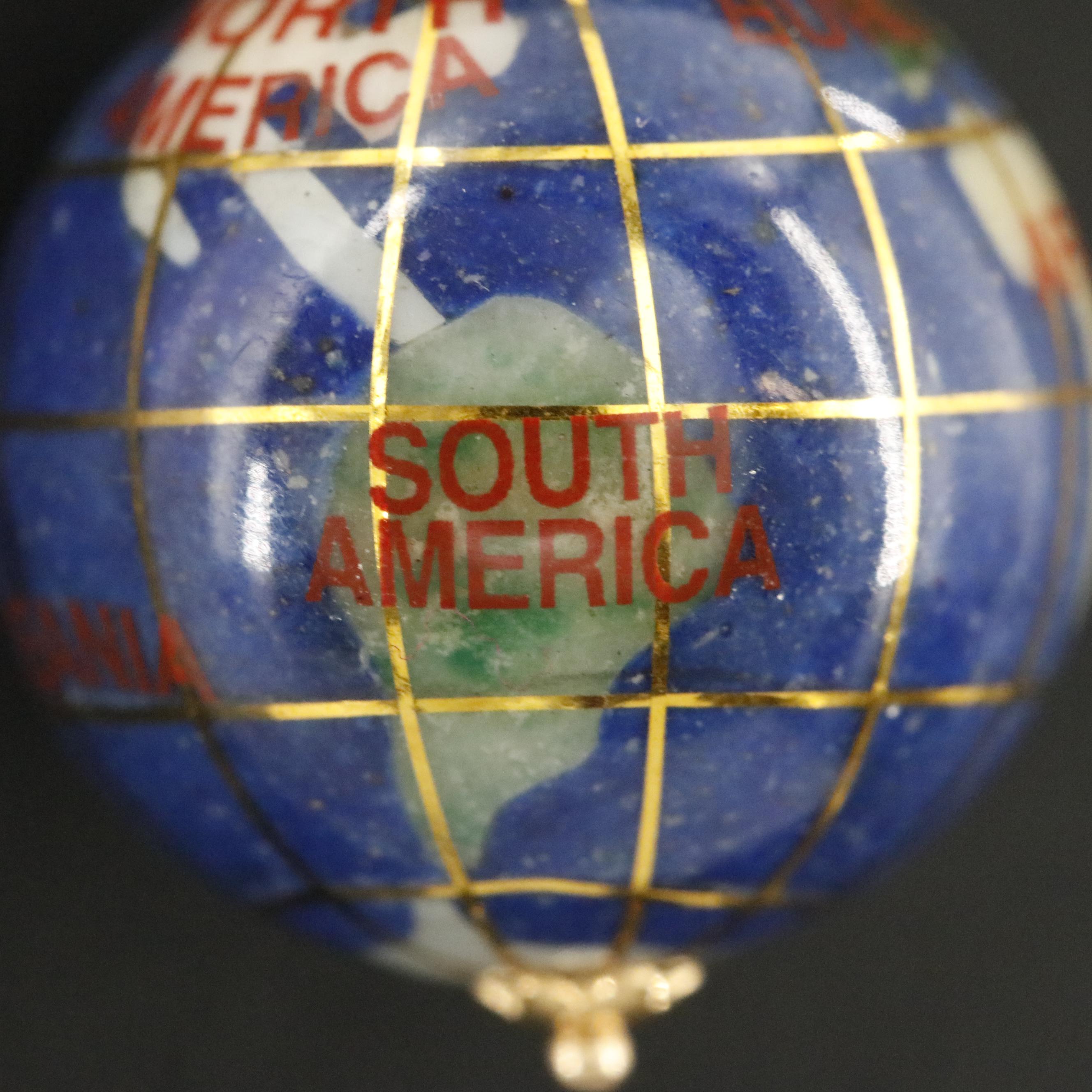 18K Inlay Globe Pendant Featuring Lapis Lazuli, Abalone, and Jasper