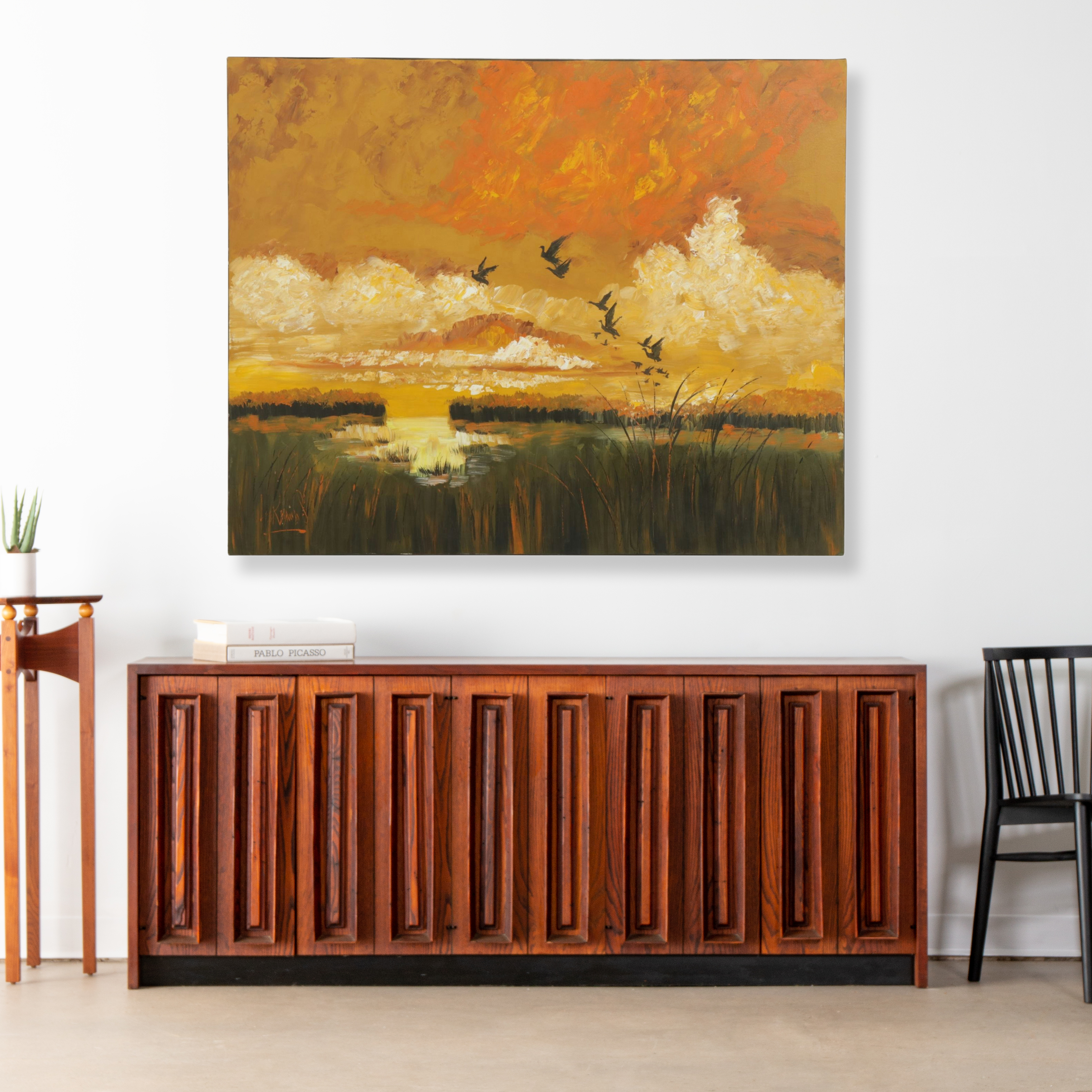 Lee Reynolds Vanguard Studios Oil Painting "Birds in Flight Over Marsh"