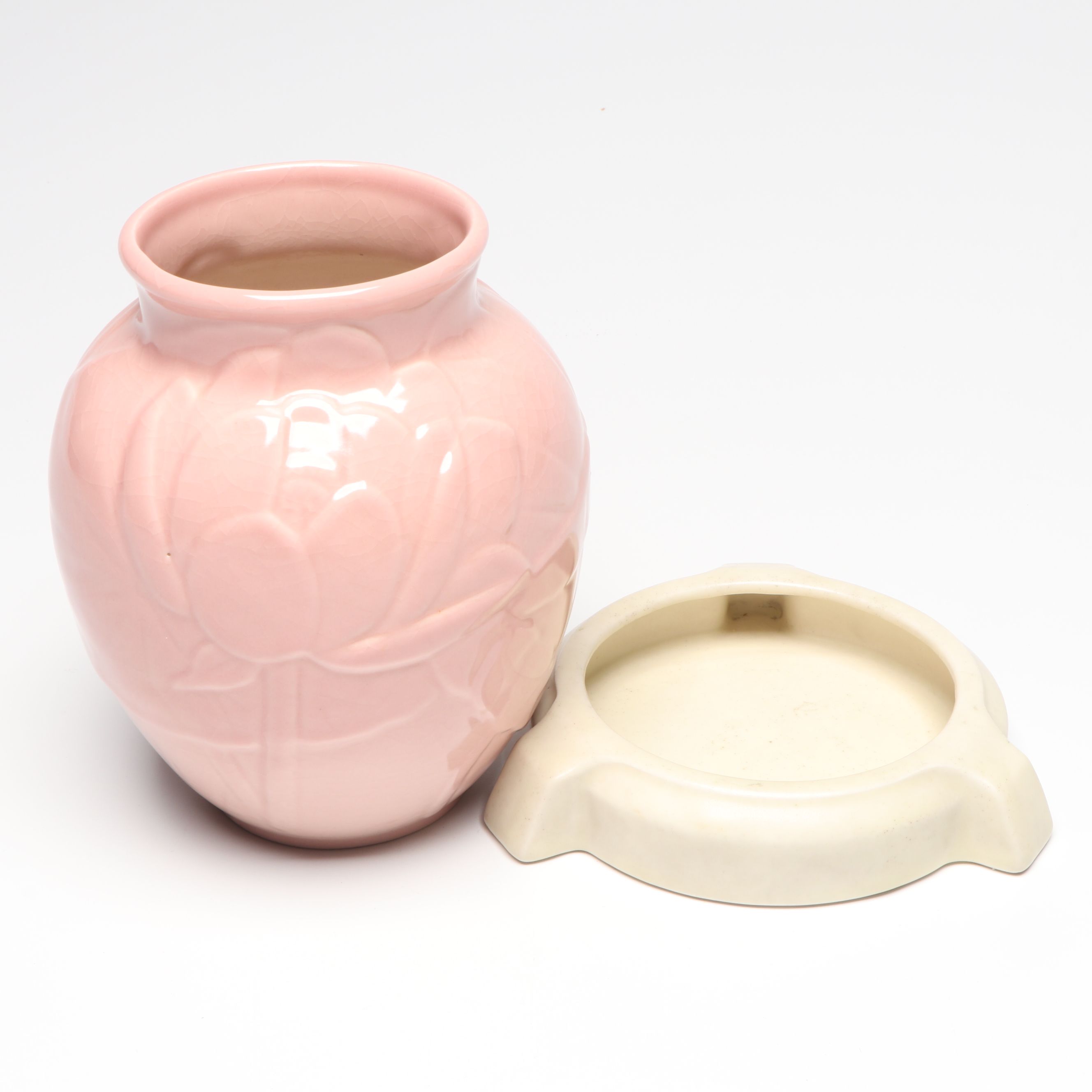 Rookwood Pottery Pink Magnolia Vase with Stand, Early to Mid-20th Century