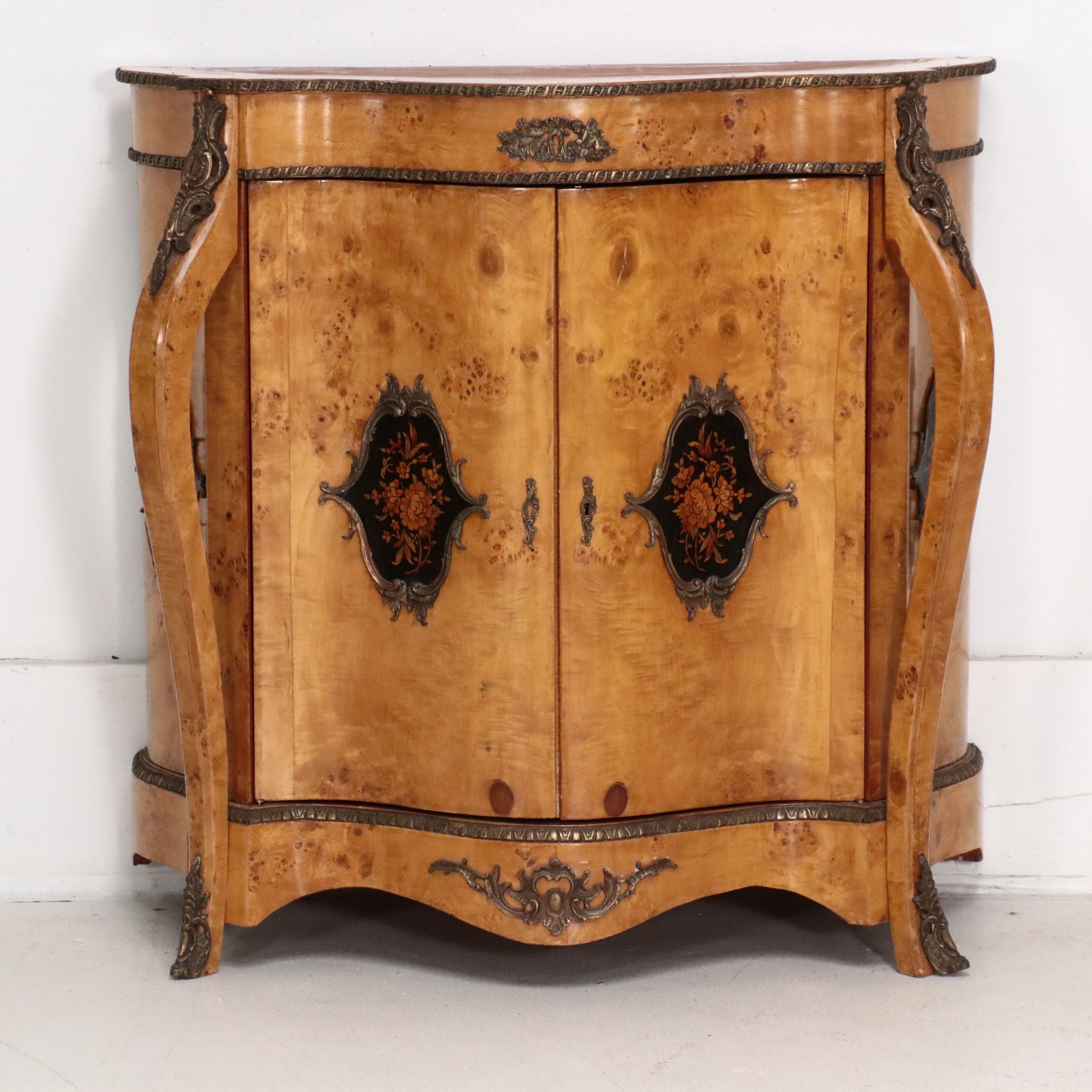 Italian Baroque Style Marquetry Inlaid and Ormolu Bird's-Eye Maple Vitrine