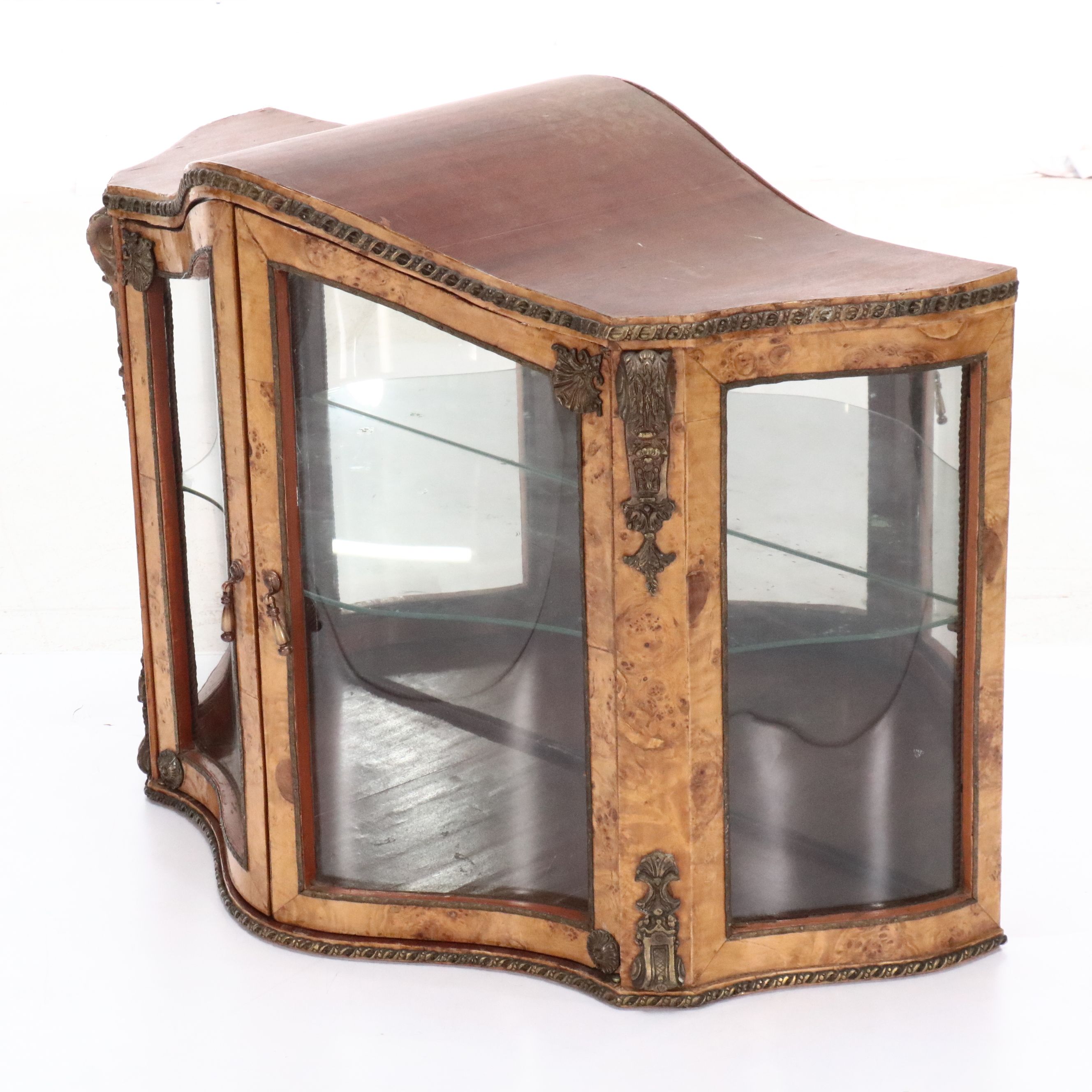 Italian Baroque Style Marquetry Inlaid and Ormolu Bird's-Eye Maple Vitrine