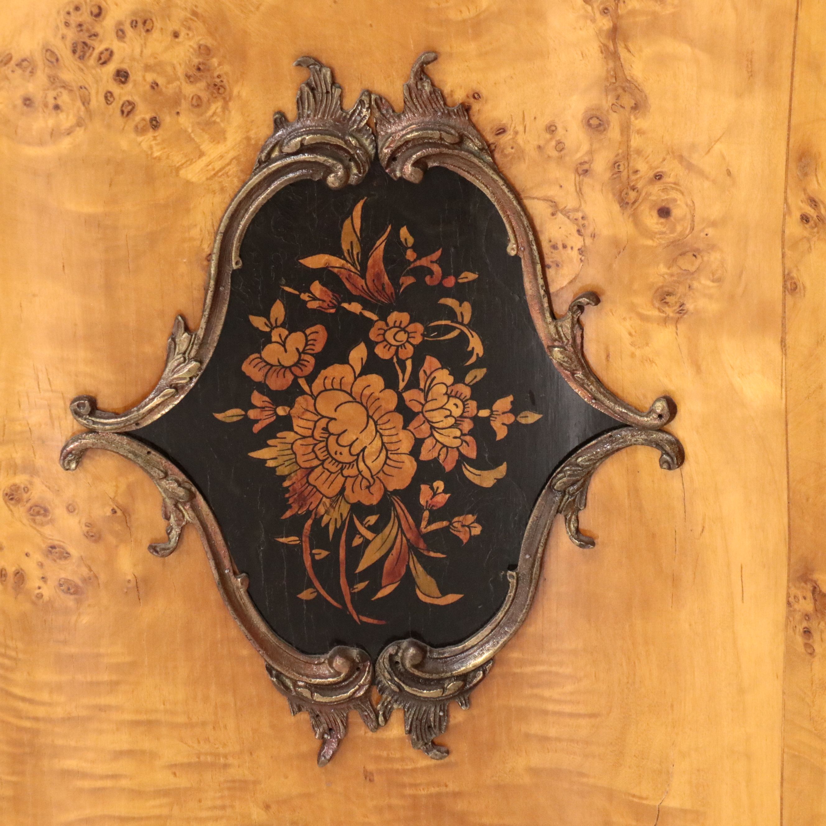 Italian Baroque Style Marquetry Inlaid and Ormolu Bird's-Eye Maple Vitrine