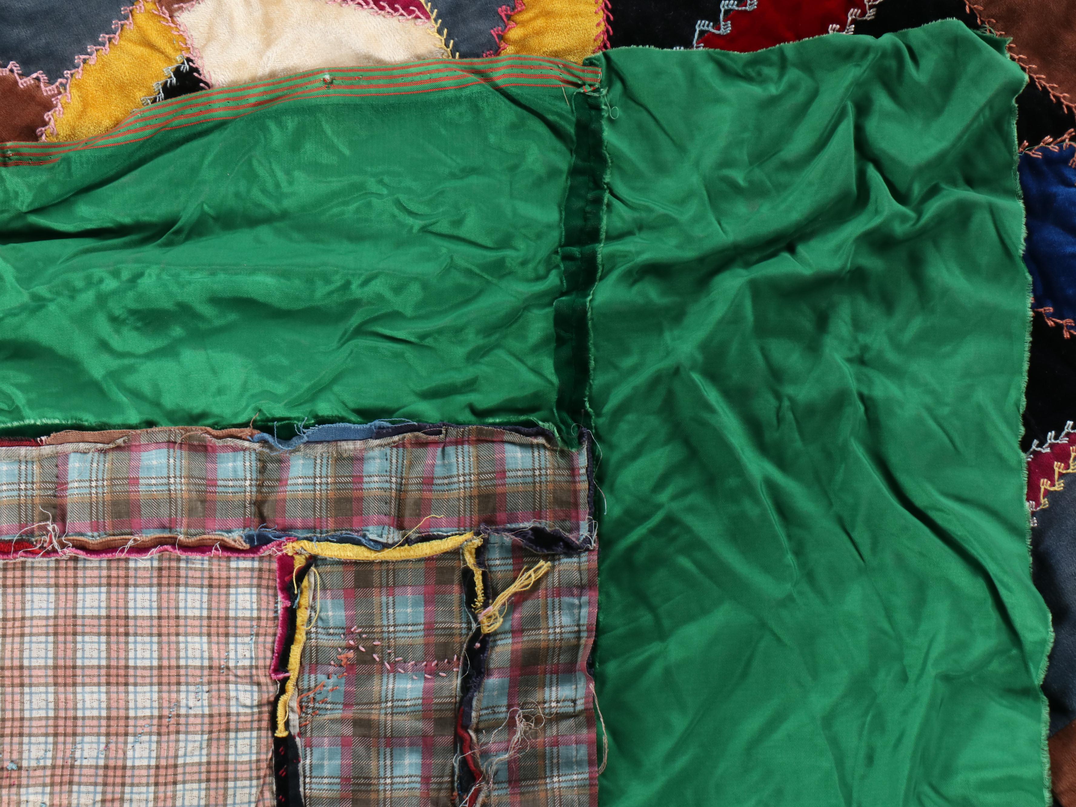 Hand-Stitched and Embroidered Velvet Crazy Quilt Topper