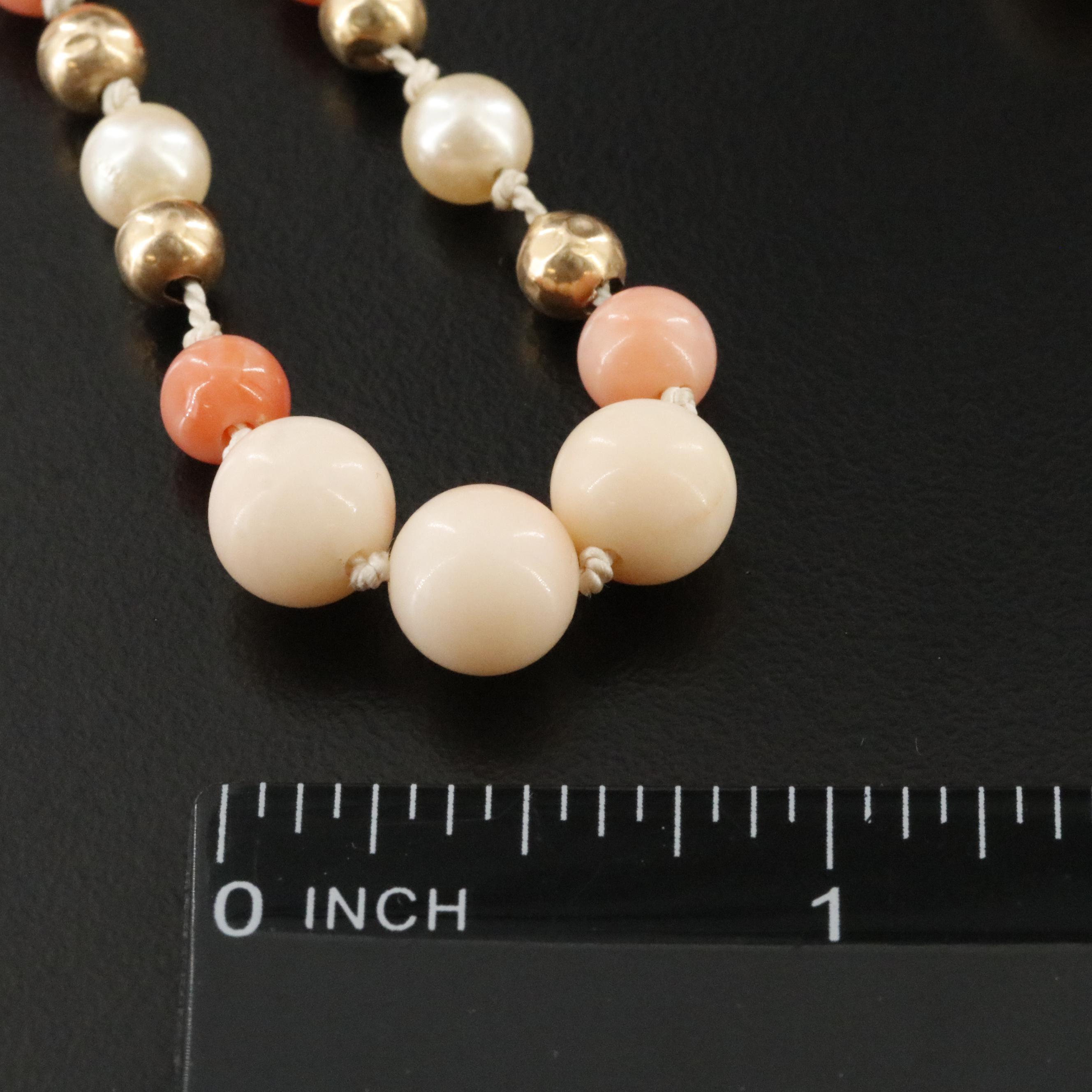 14K Coral and Pearl Bead Necklace Including Angel Skin