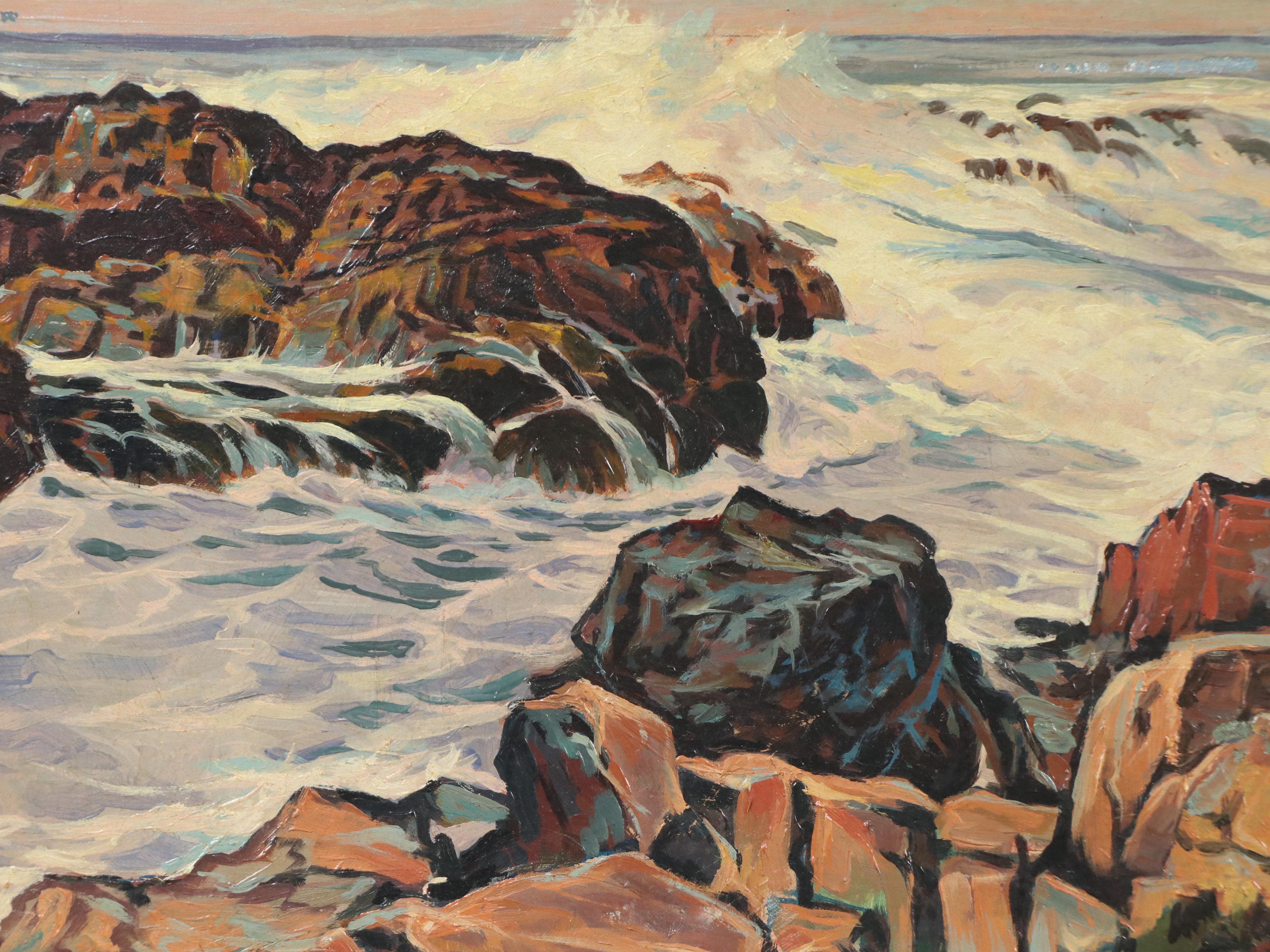 C. McLaughlin Rocky Landscape Oil Painting "Shore at Agonquit Maine," 1959