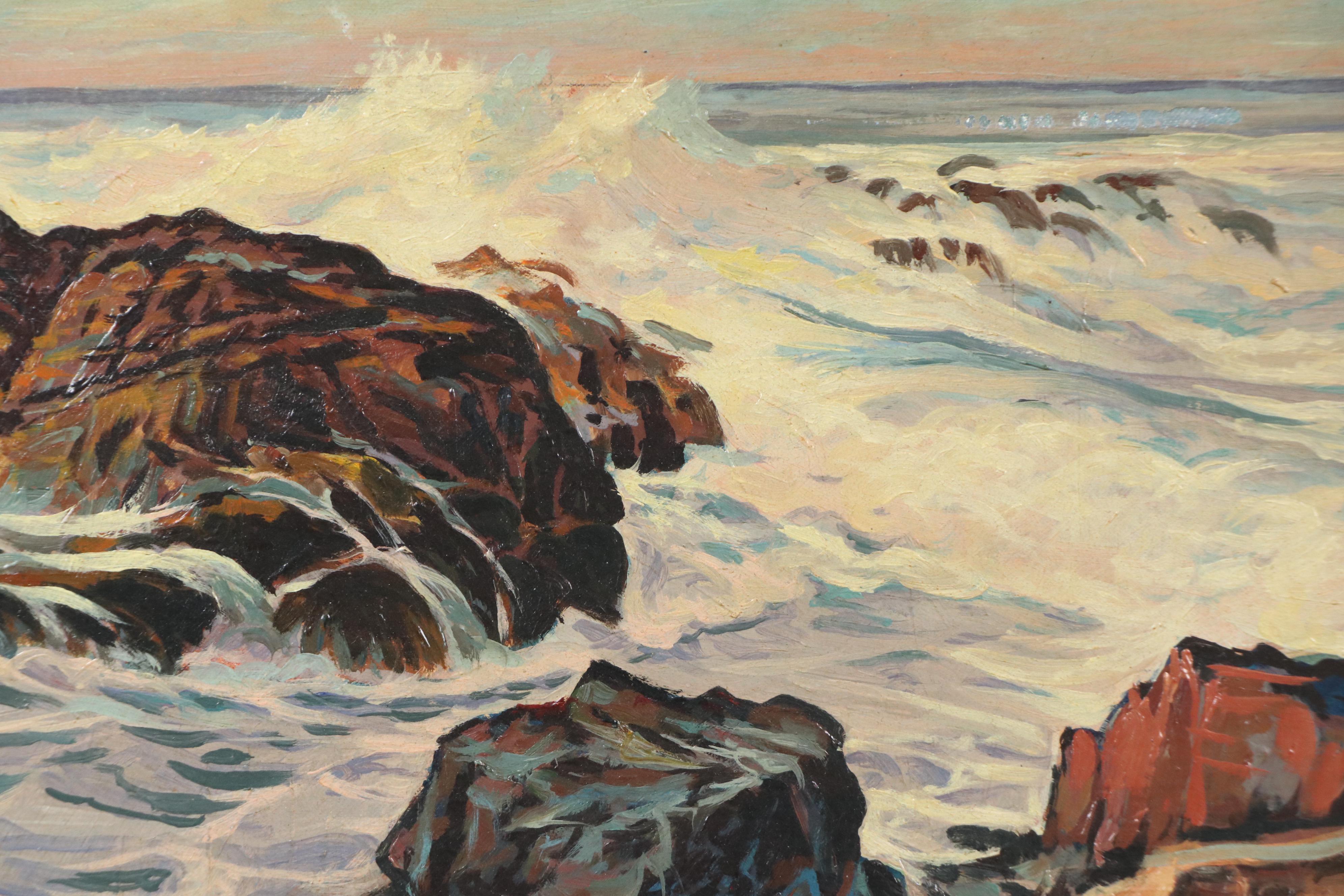 C. McLaughlin Rocky Landscape Oil Painting "Shore at Agonquit Maine," 1959