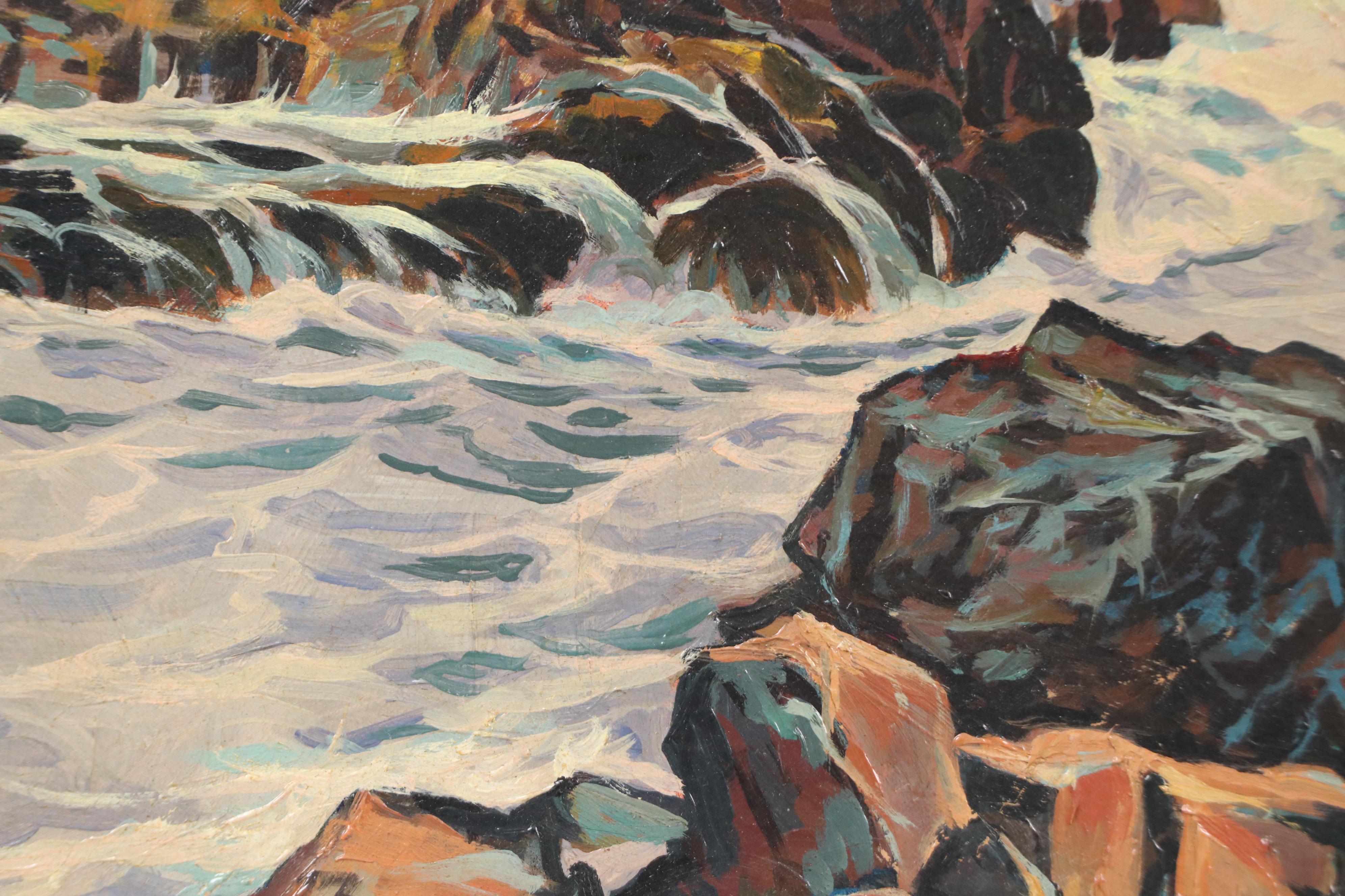 C. McLaughlin Rocky Landscape Oil Painting "Shore at Agonquit Maine," 1959