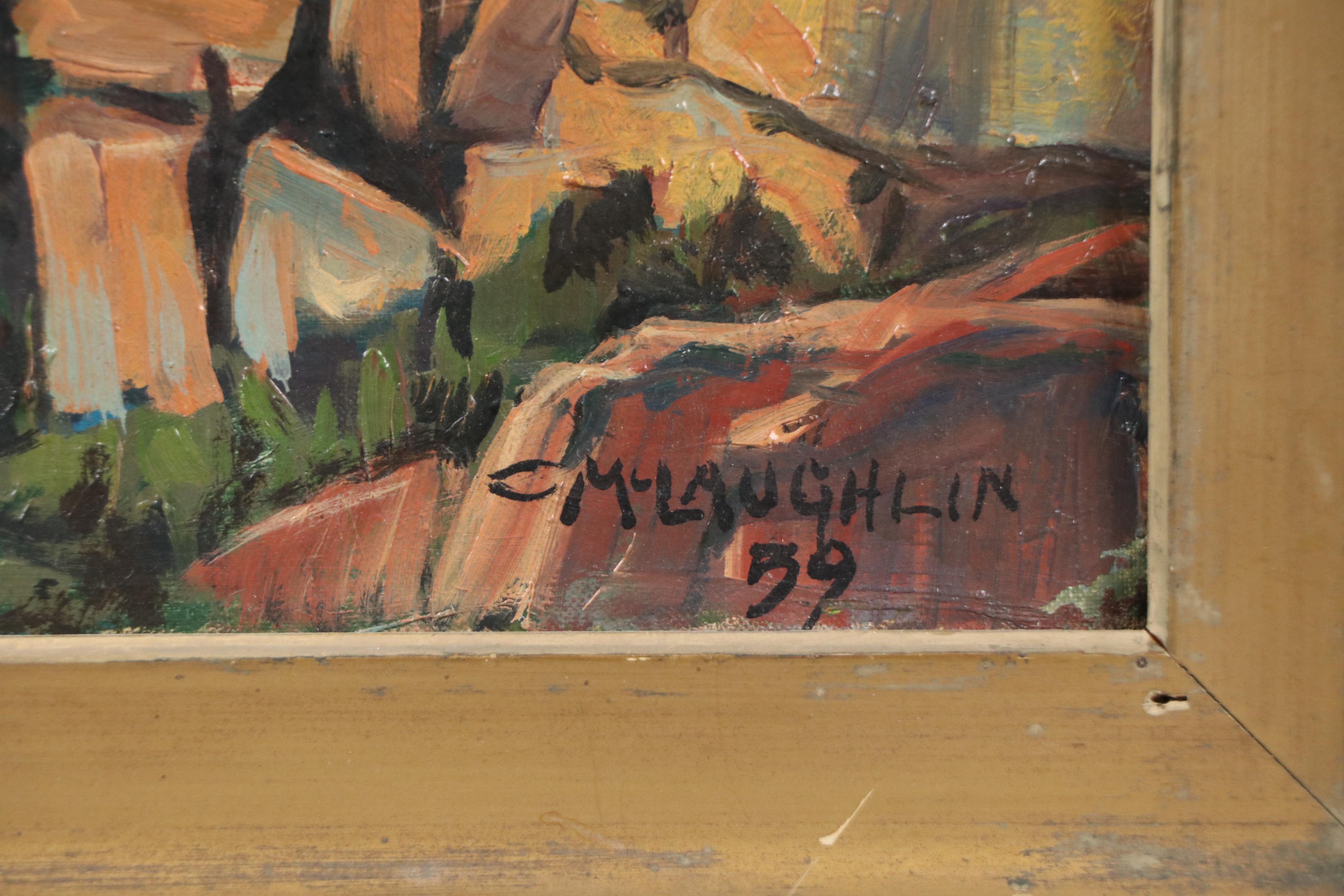 C. McLaughlin Rocky Landscape Oil Painting "Shore at Agonquit Maine," 1959