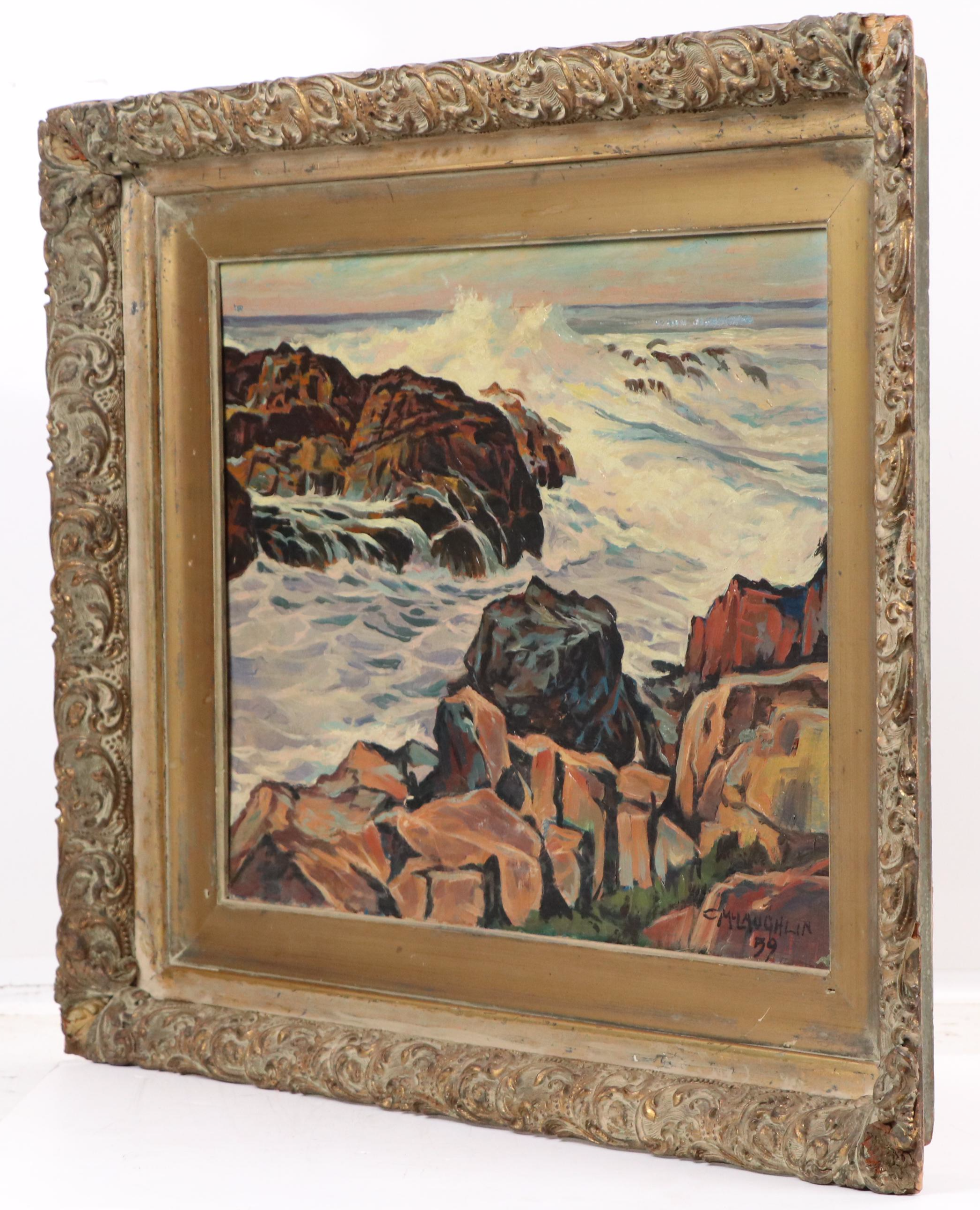 C. McLaughlin Rocky Landscape Oil Painting "Shore at Agonquit Maine," 1959