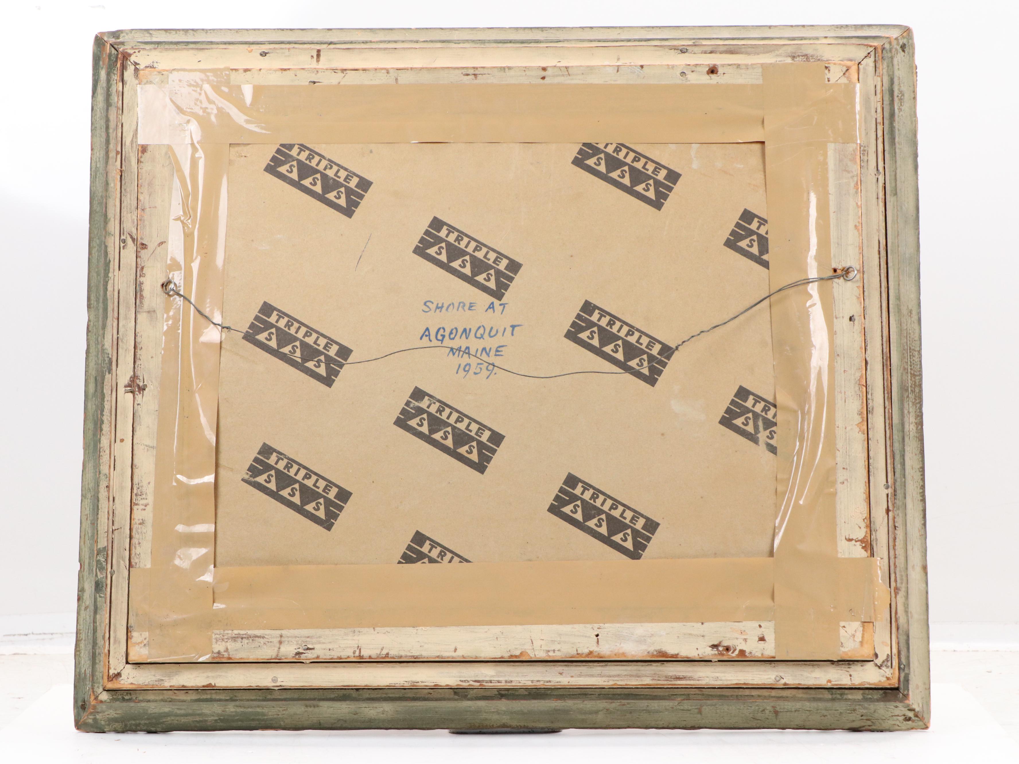 C. McLaughlin Rocky Landscape Oil Painting "Shore at Agonquit Maine," 1959