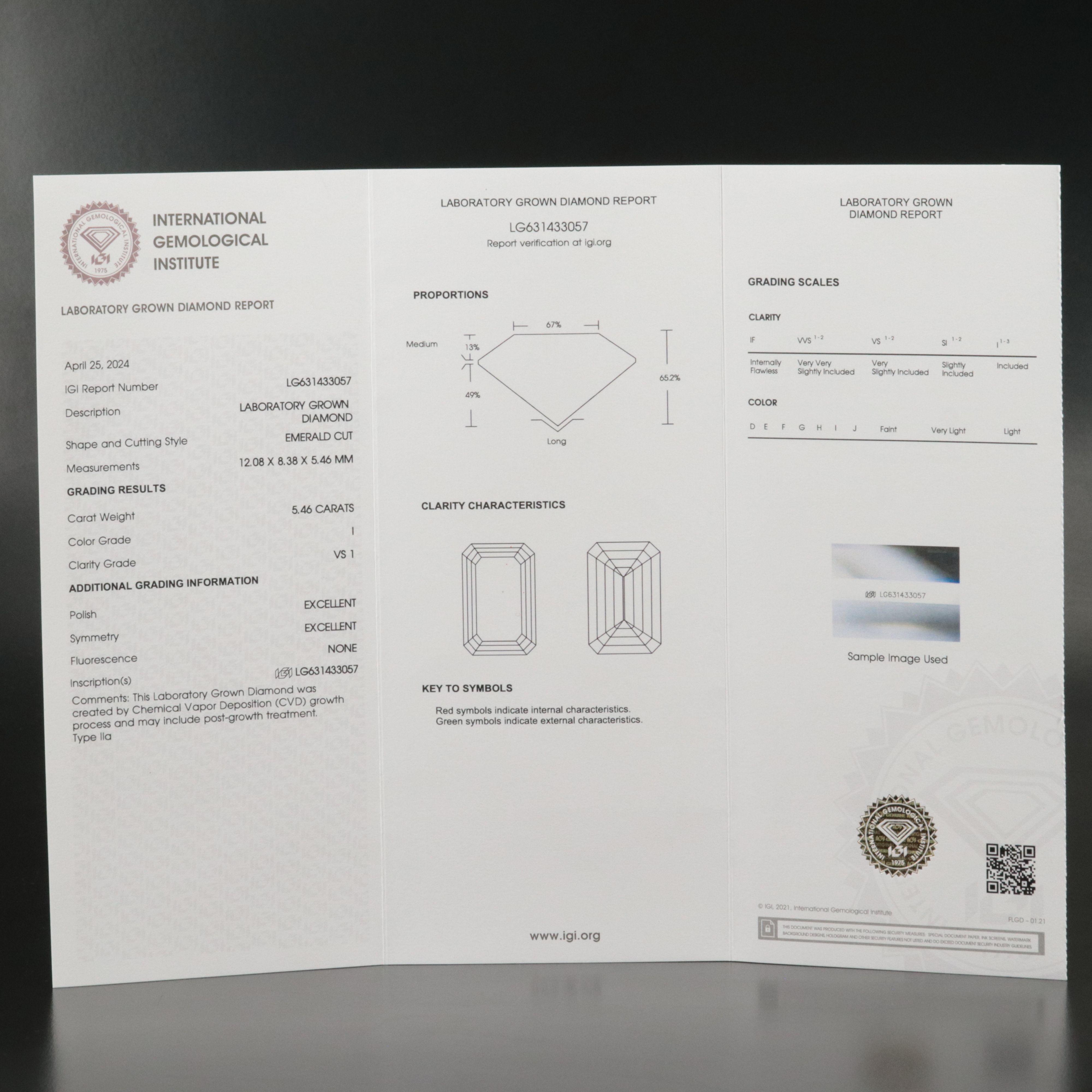 Loose 5.46 CT Lab Grown Diamond with IGI Report