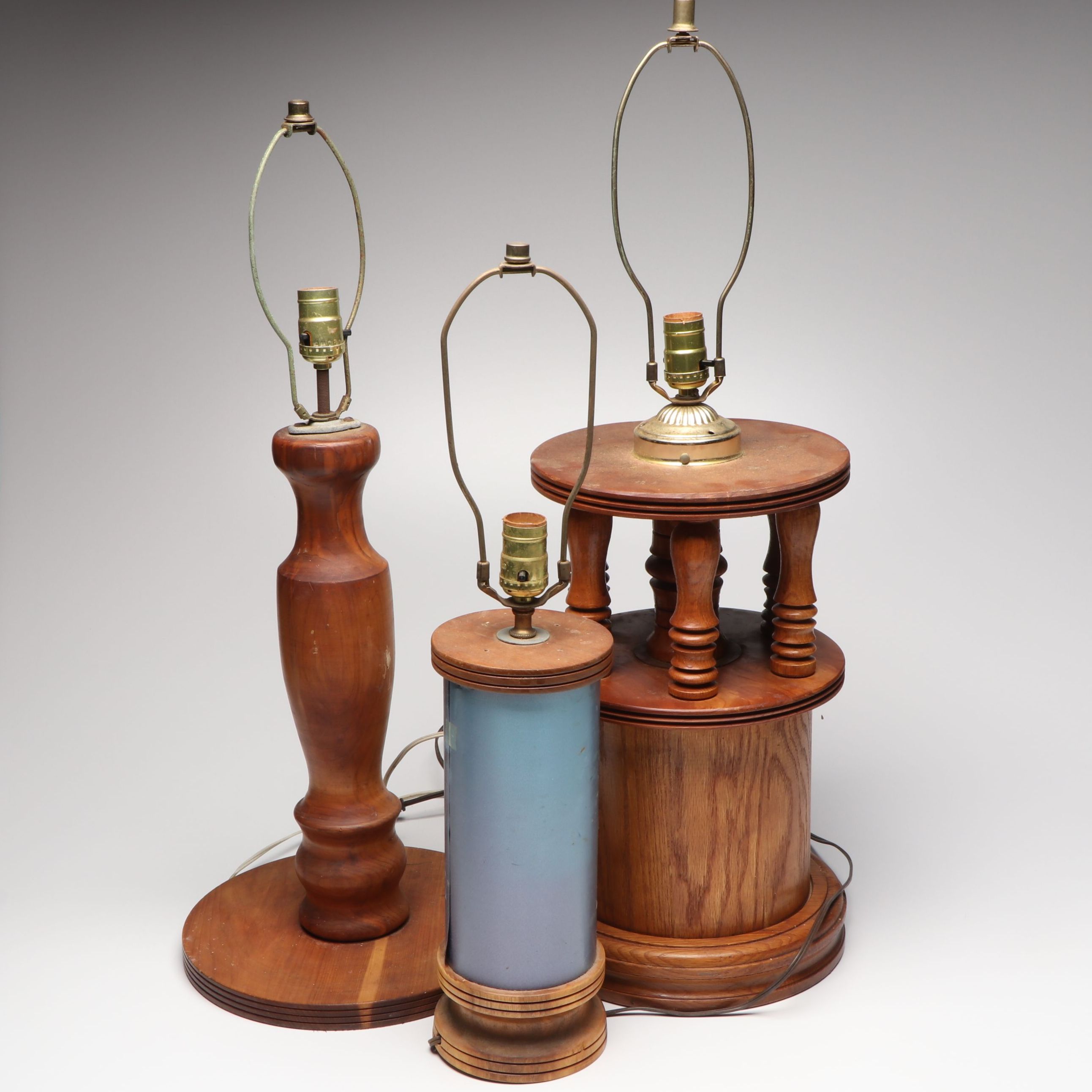 Vintage Wood Pillar Table Lamps