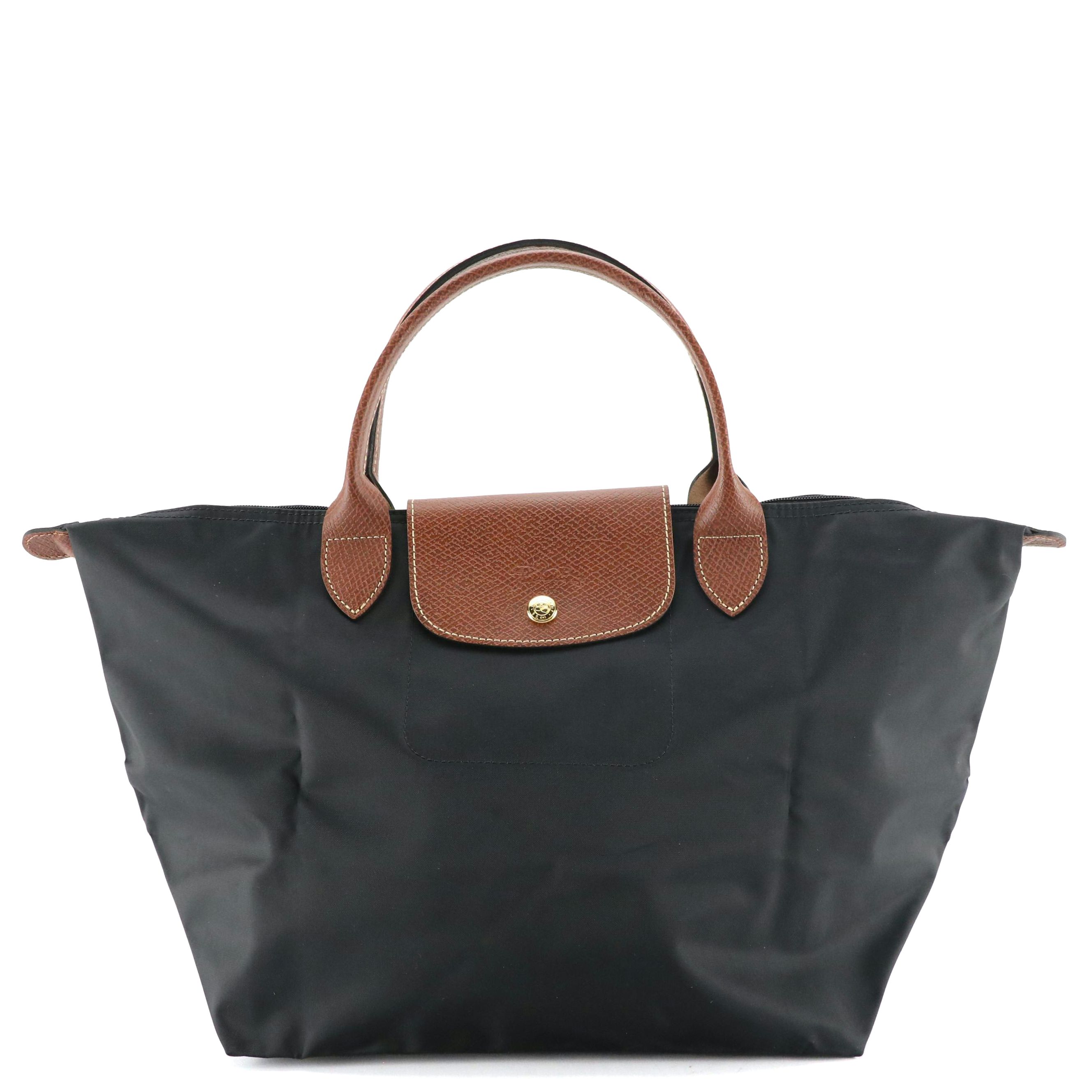 Longchamp Le Pliage Medium Short Handle Bag in Black Recycled Nylon Canvas