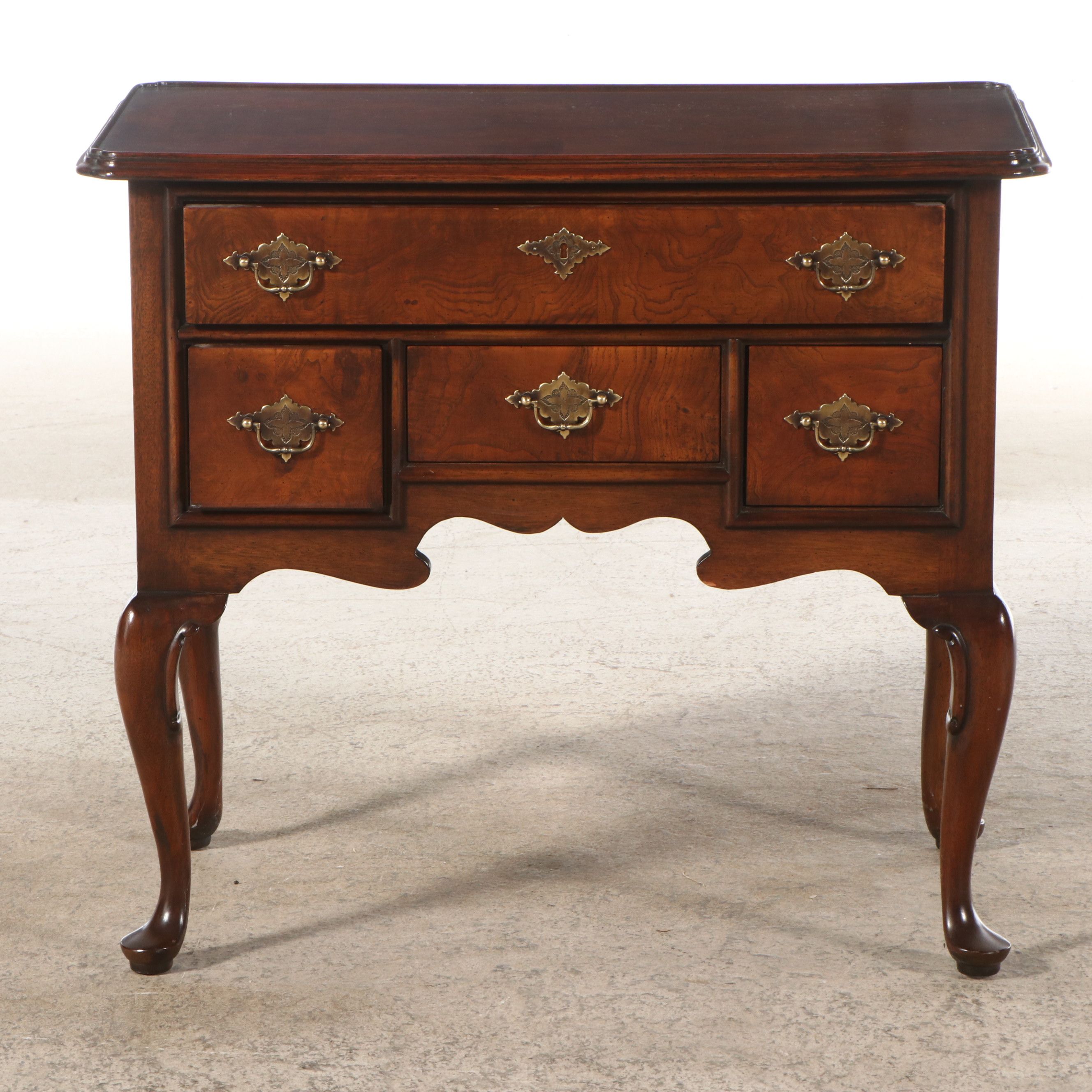 Queen Anne Style Burl and Walnut Low Boy Dressing Table