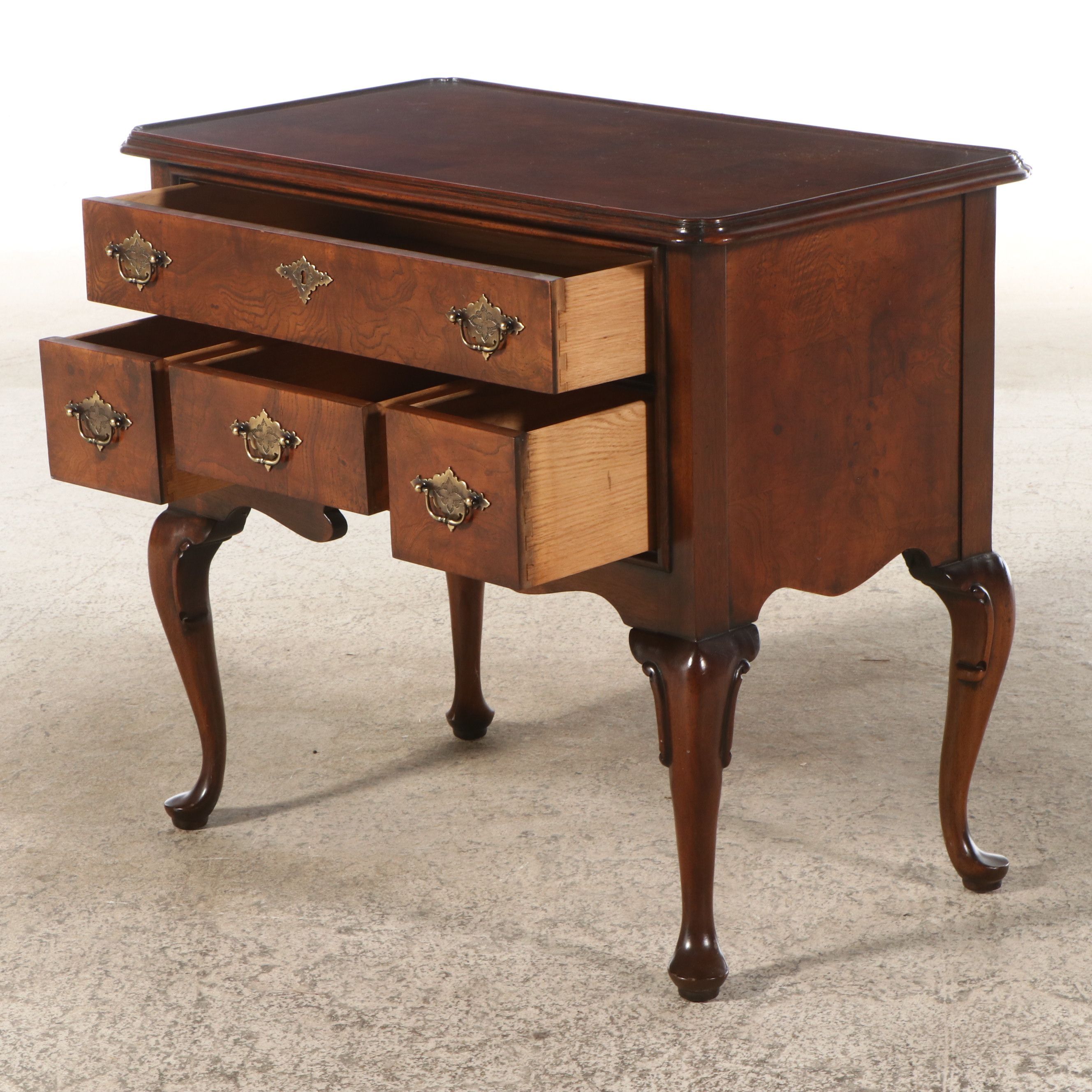 Queen Anne Style Burl and Walnut Low Boy Dressing Table