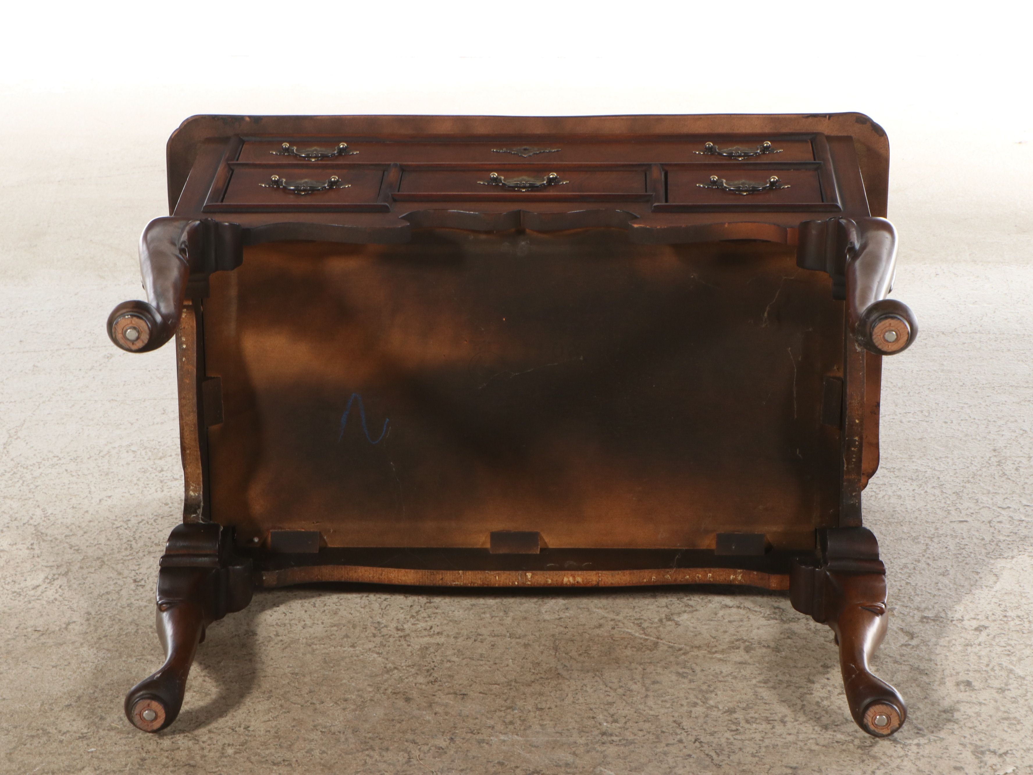 Queen Anne Style Burl and Walnut Low Boy Dressing Table