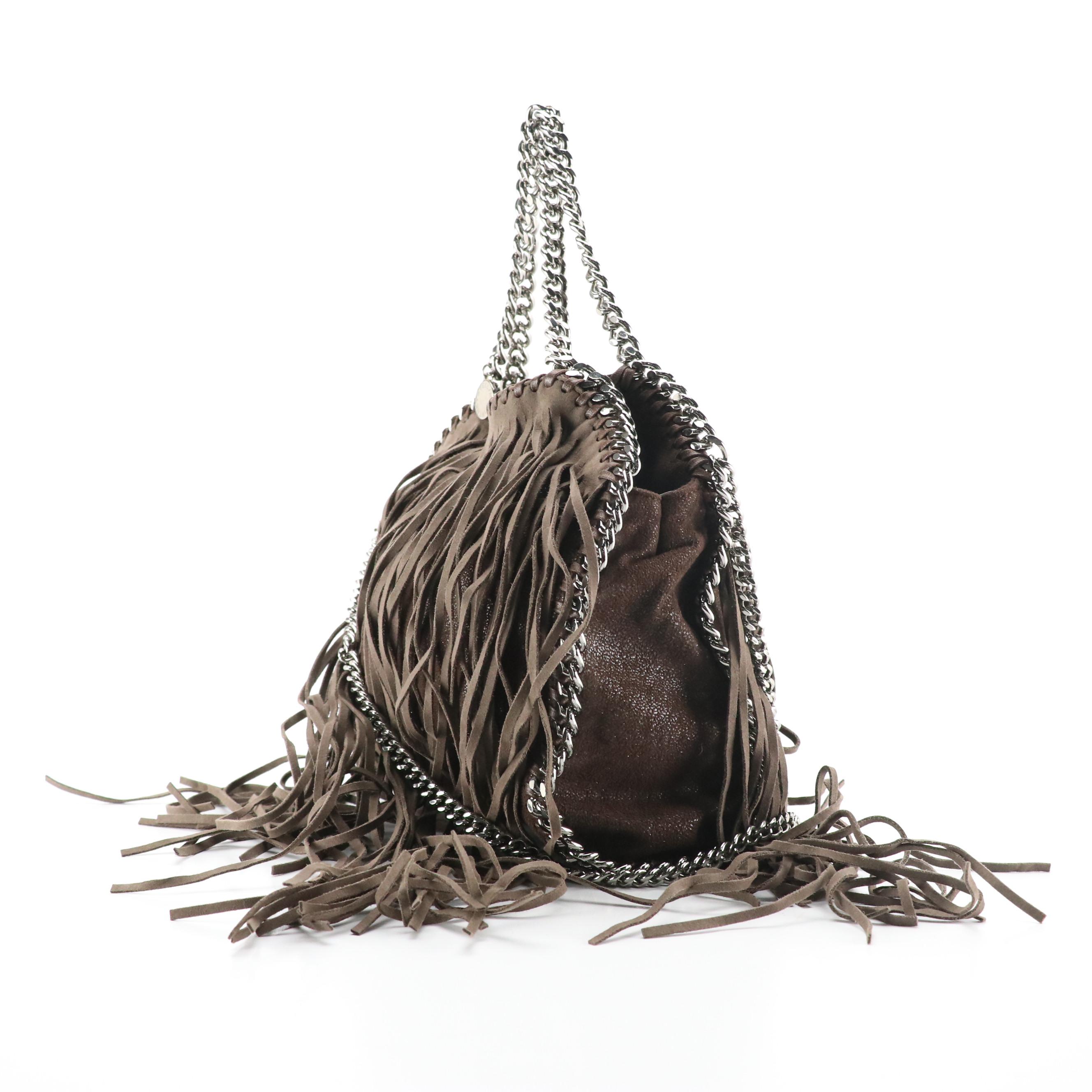 Stella McCartney Fringed Mini Falabella Chain Strap Bag in Brown Shaggy Deerskin