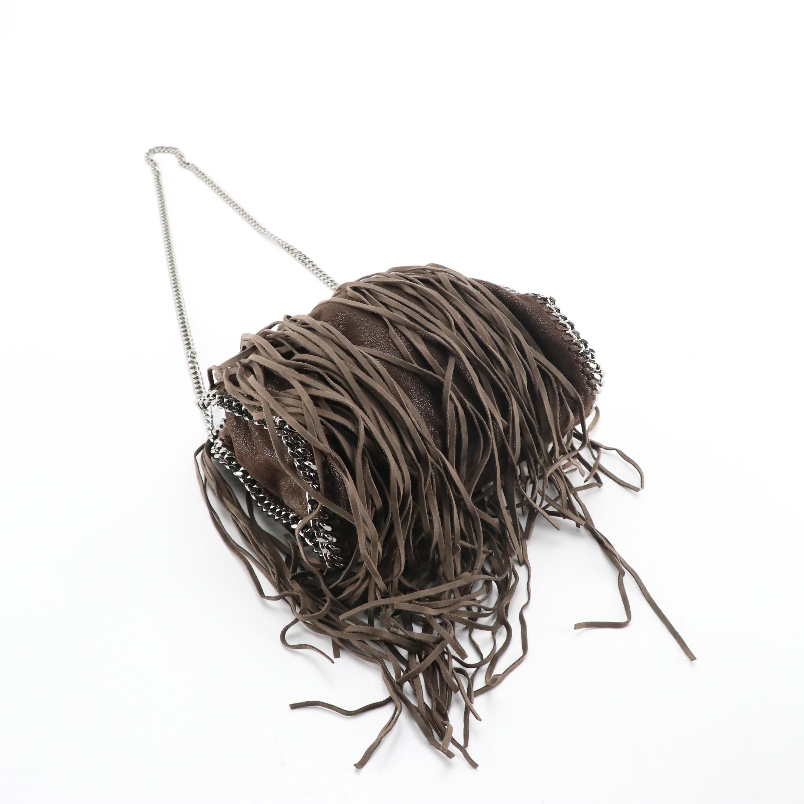 Stella McCartney Fringed Mini Falabella Chain Strap Bag in Brown Shaggy Deerskin
