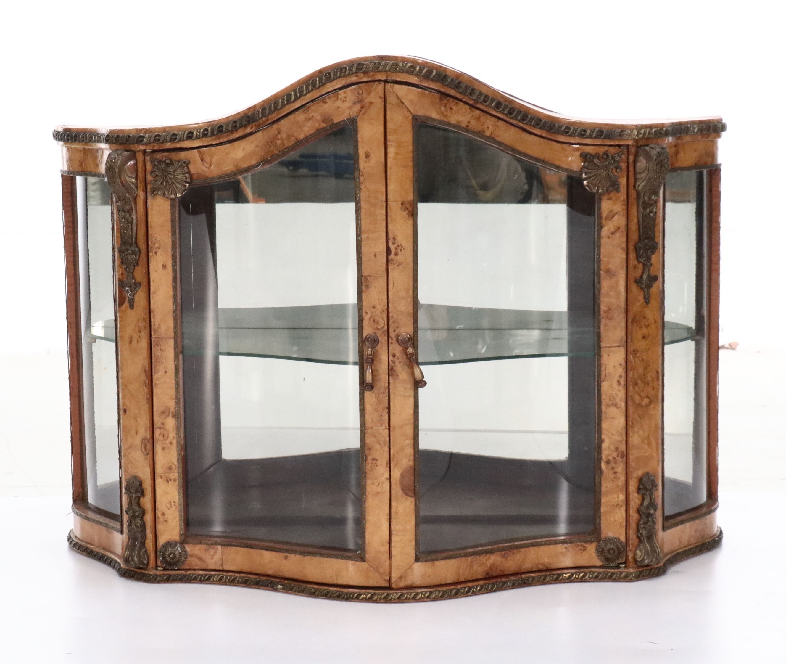 Italian Baroque Style Marquetry Inlaid and Ormolu Bird's-Eye Maple Vitrine