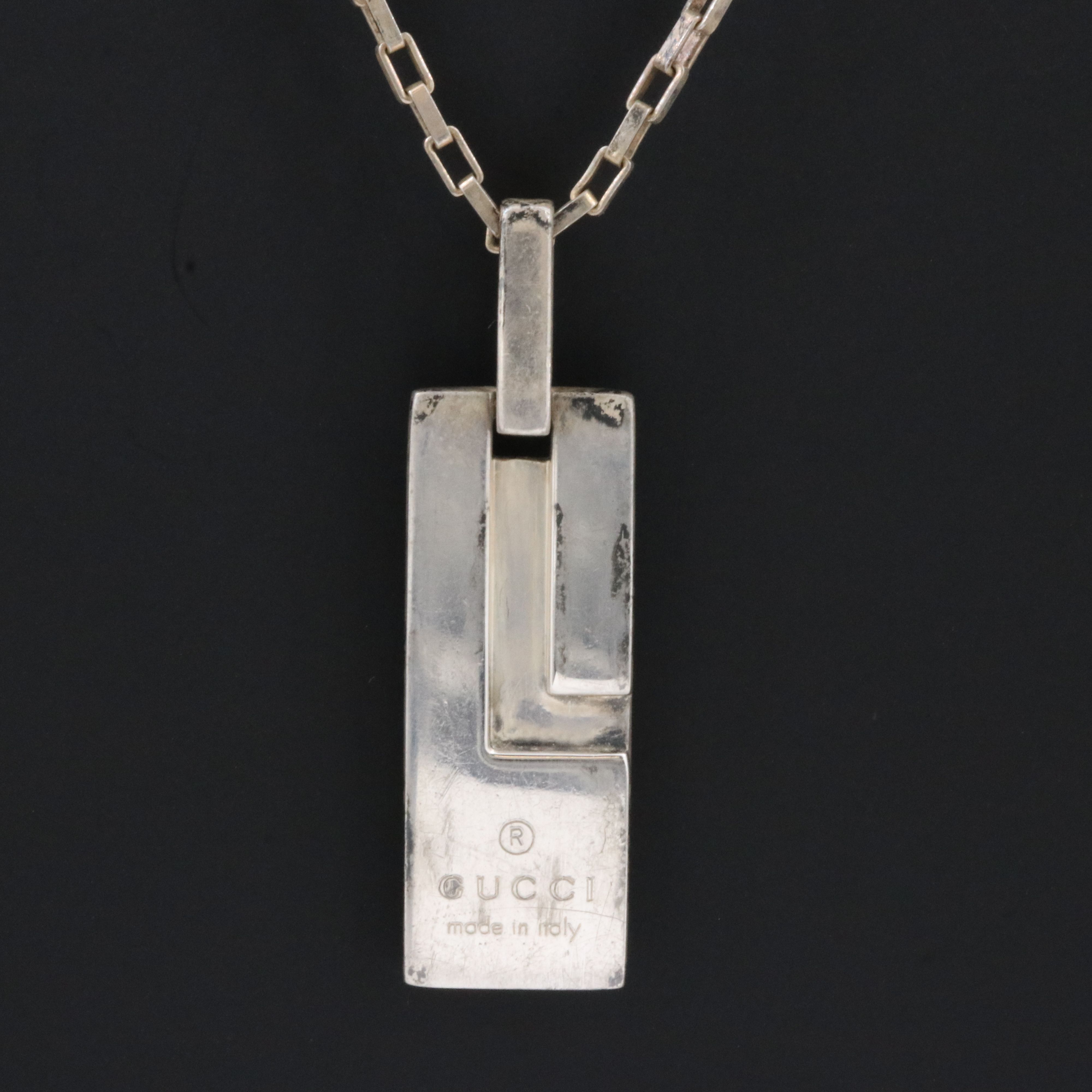 Gucci Sterling G Plate Pendant Necklace