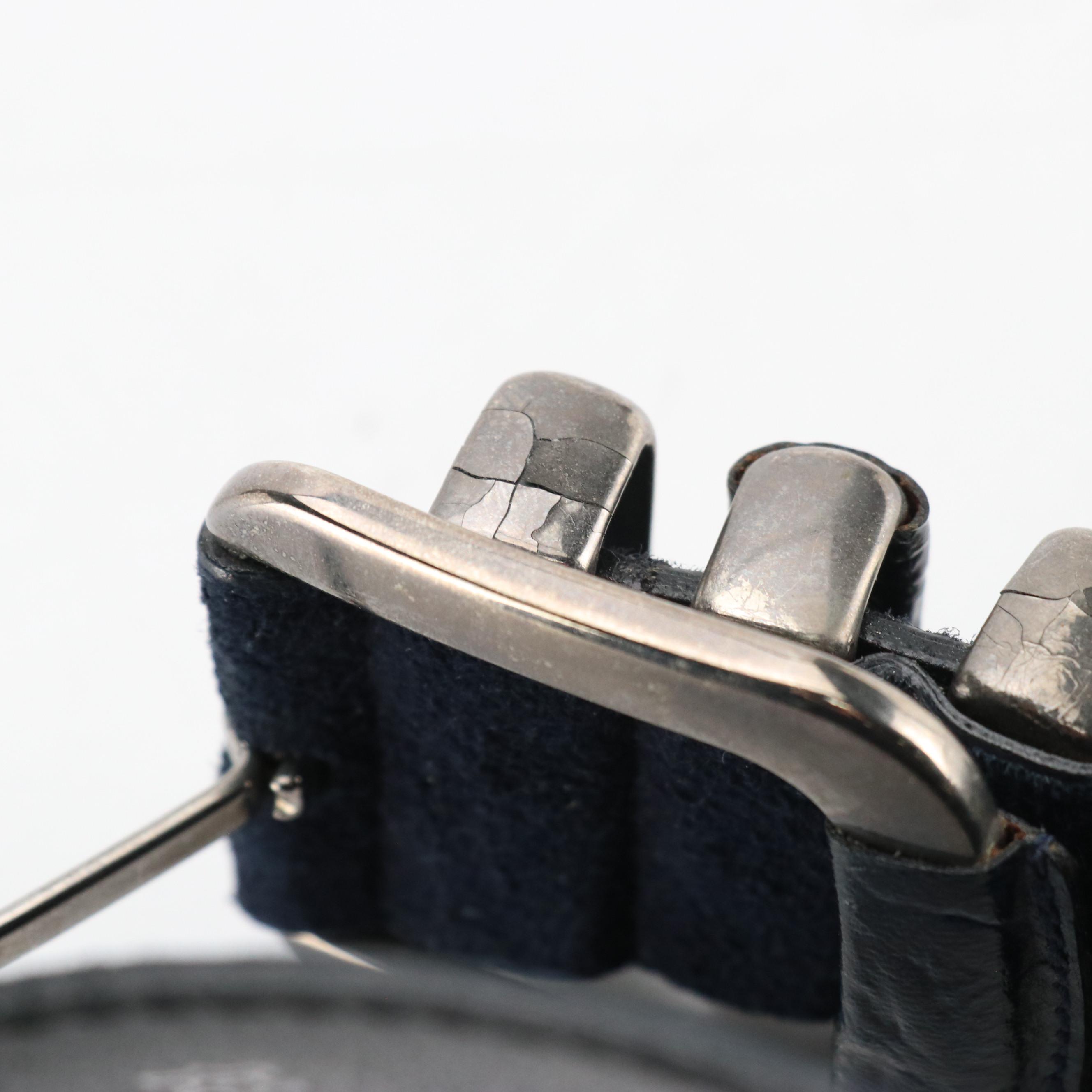 Escada Vintage Navy Blue Suede Belt with Metal and Crocodile Leather Accents