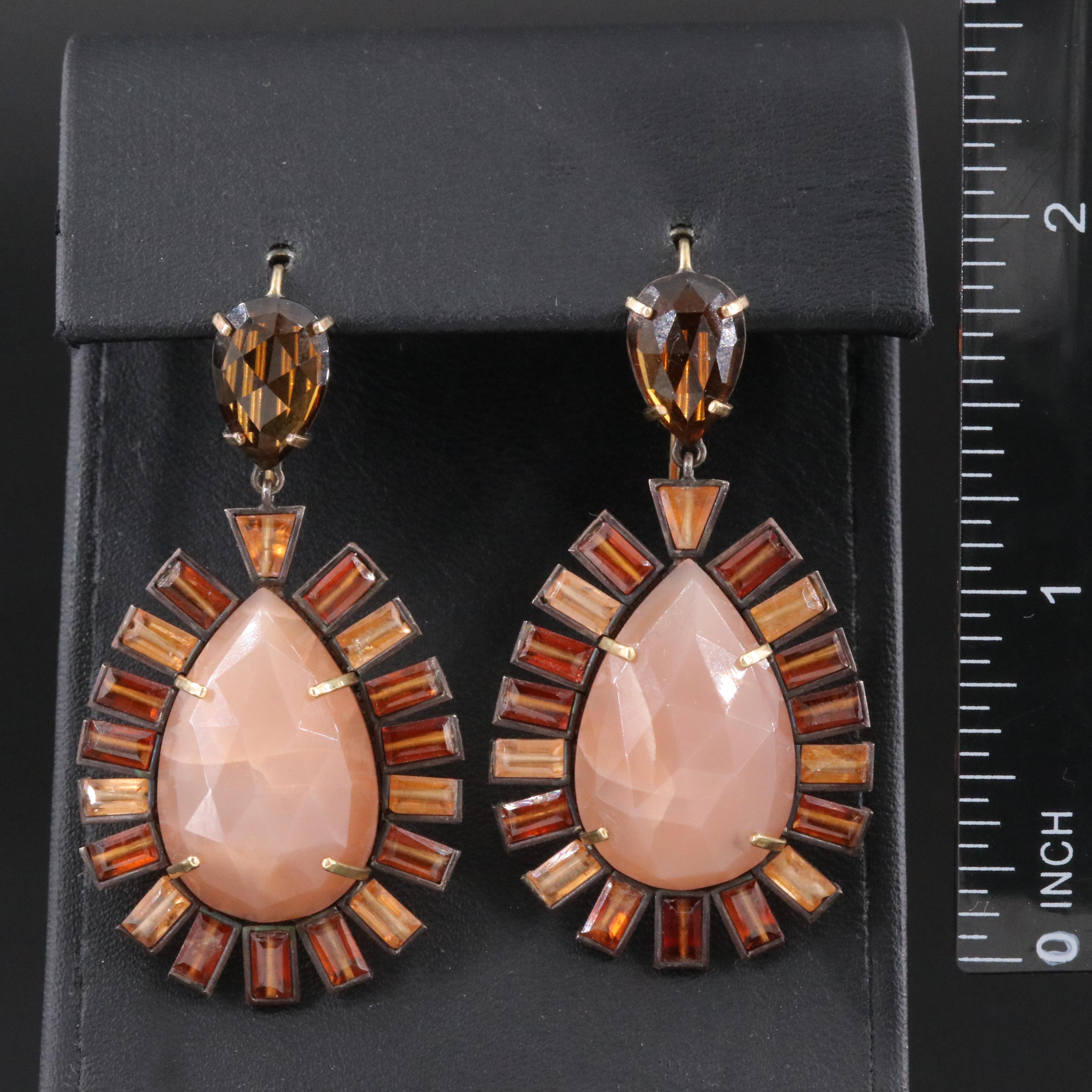 Moonstone and Hessonite Earrings with 18K Ear Wires