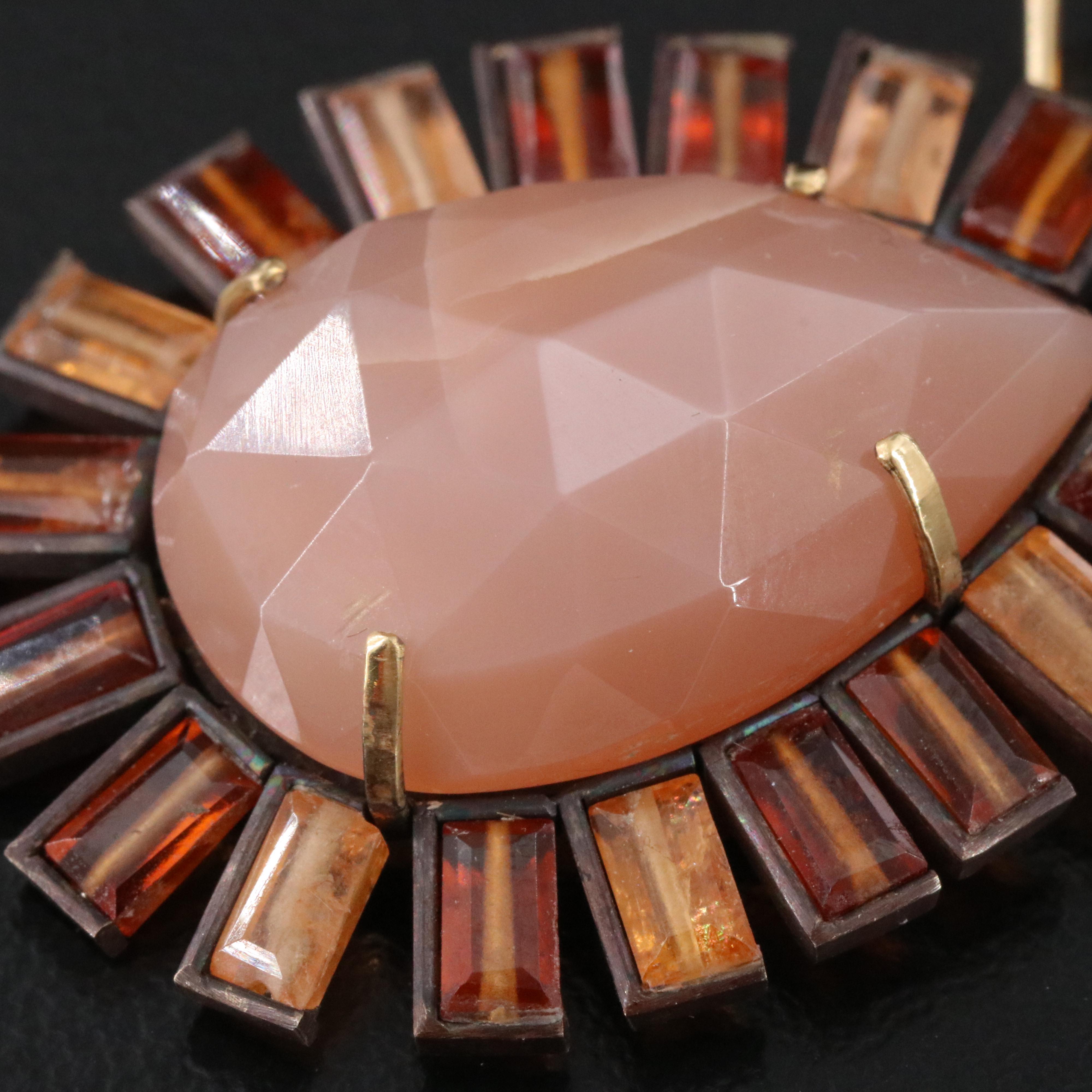 Moonstone and Hessonite Earrings with 18K Ear Wires