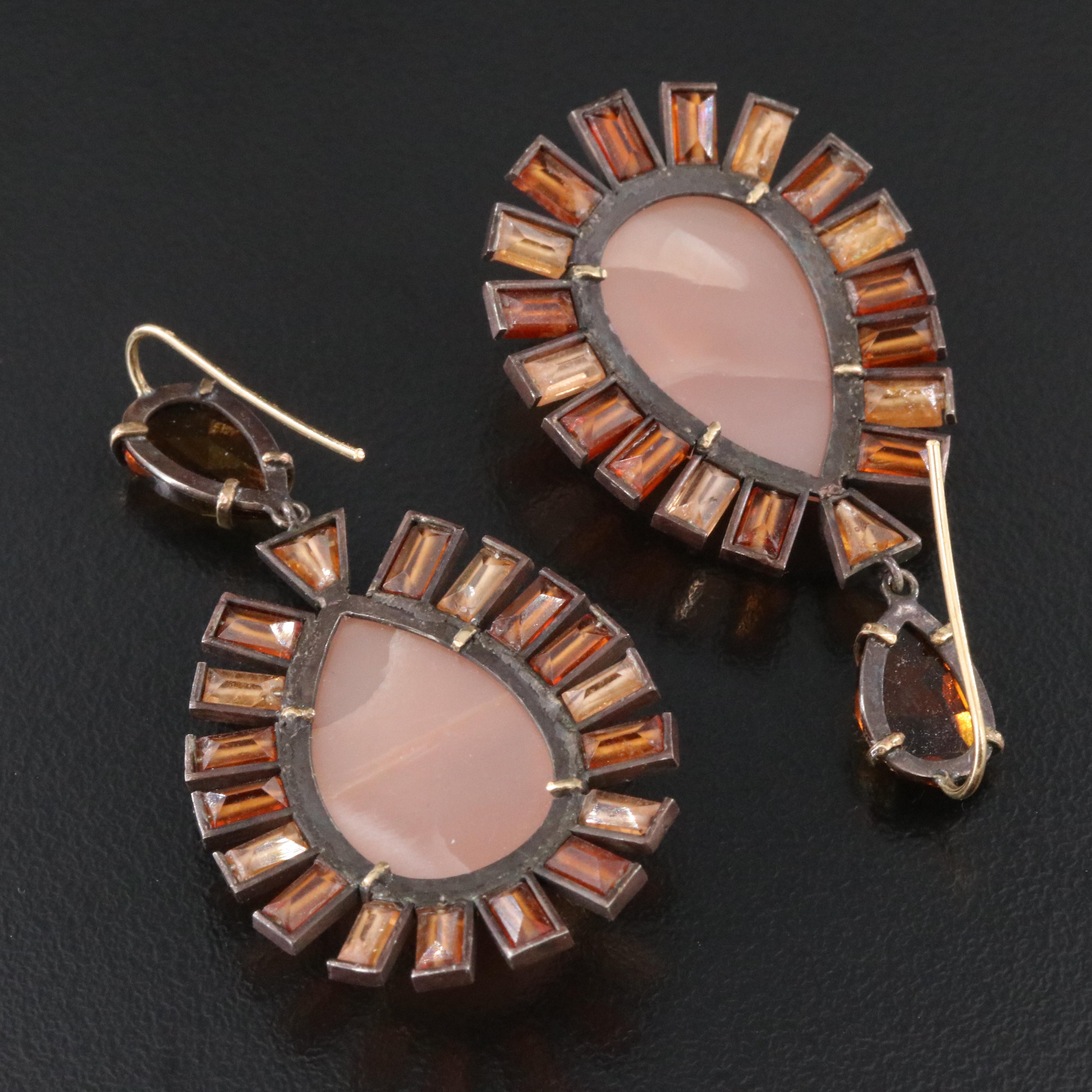 Moonstone and Hessonite Earrings with 18K Ear Wires