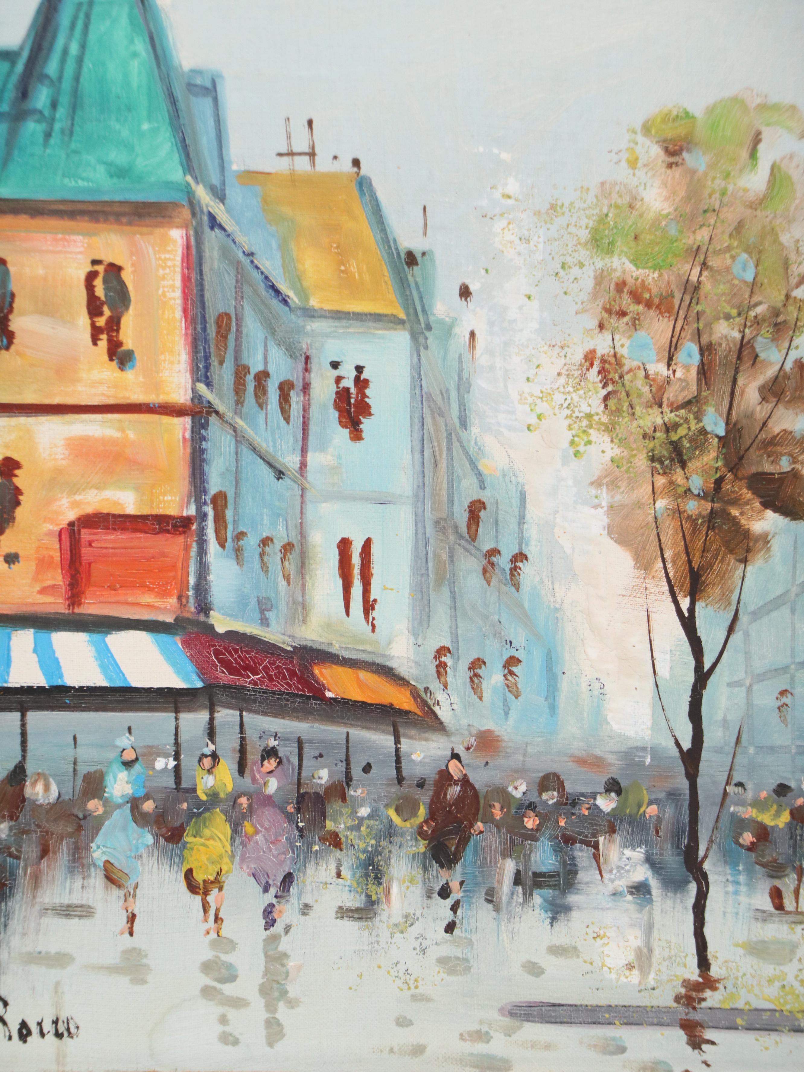 Rocco Stylized Oil Painting of Street Scene, Mid- to Late 20th Century