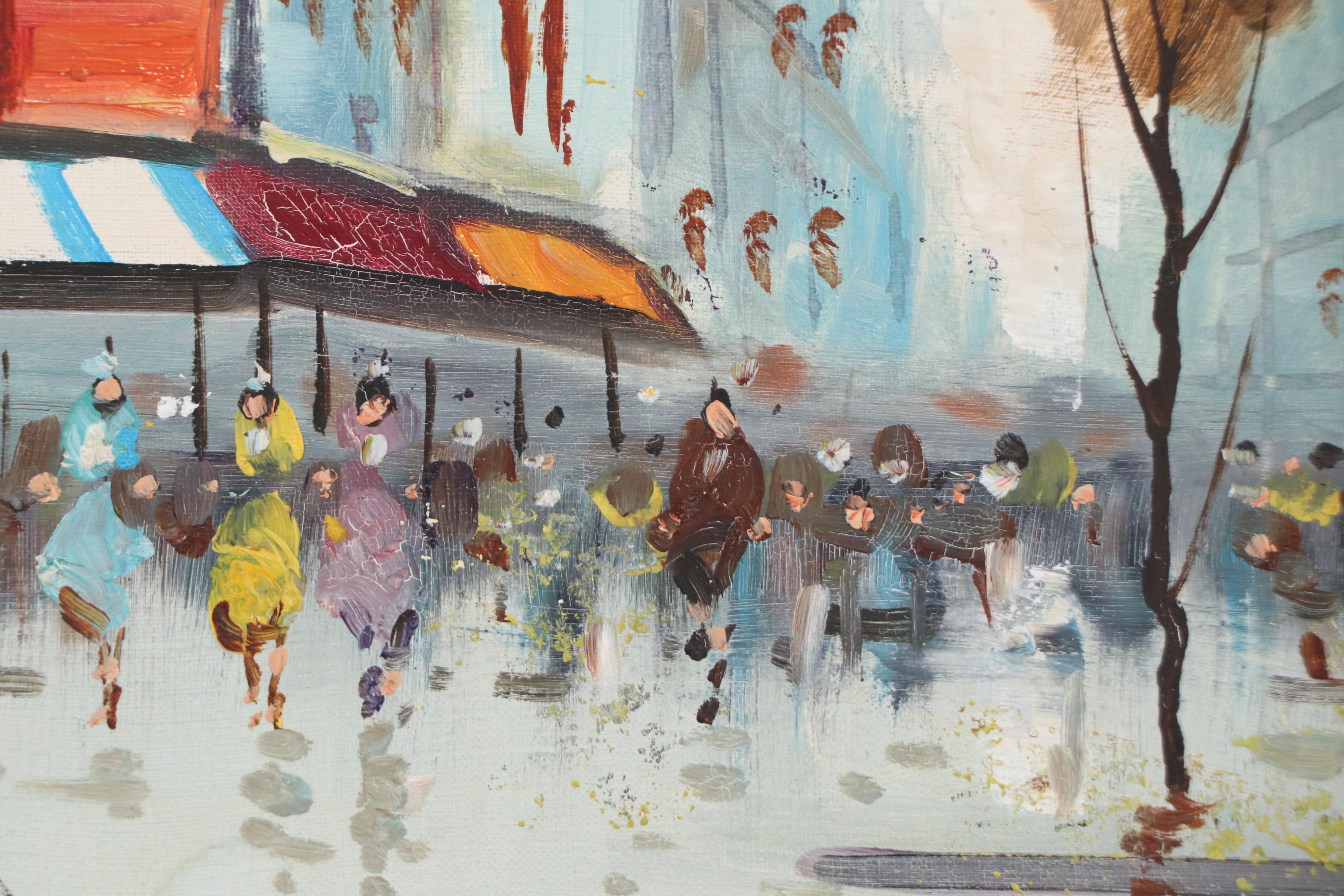 Rocco Stylized Oil Painting of Street Scene, Mid- to Late 20th Century