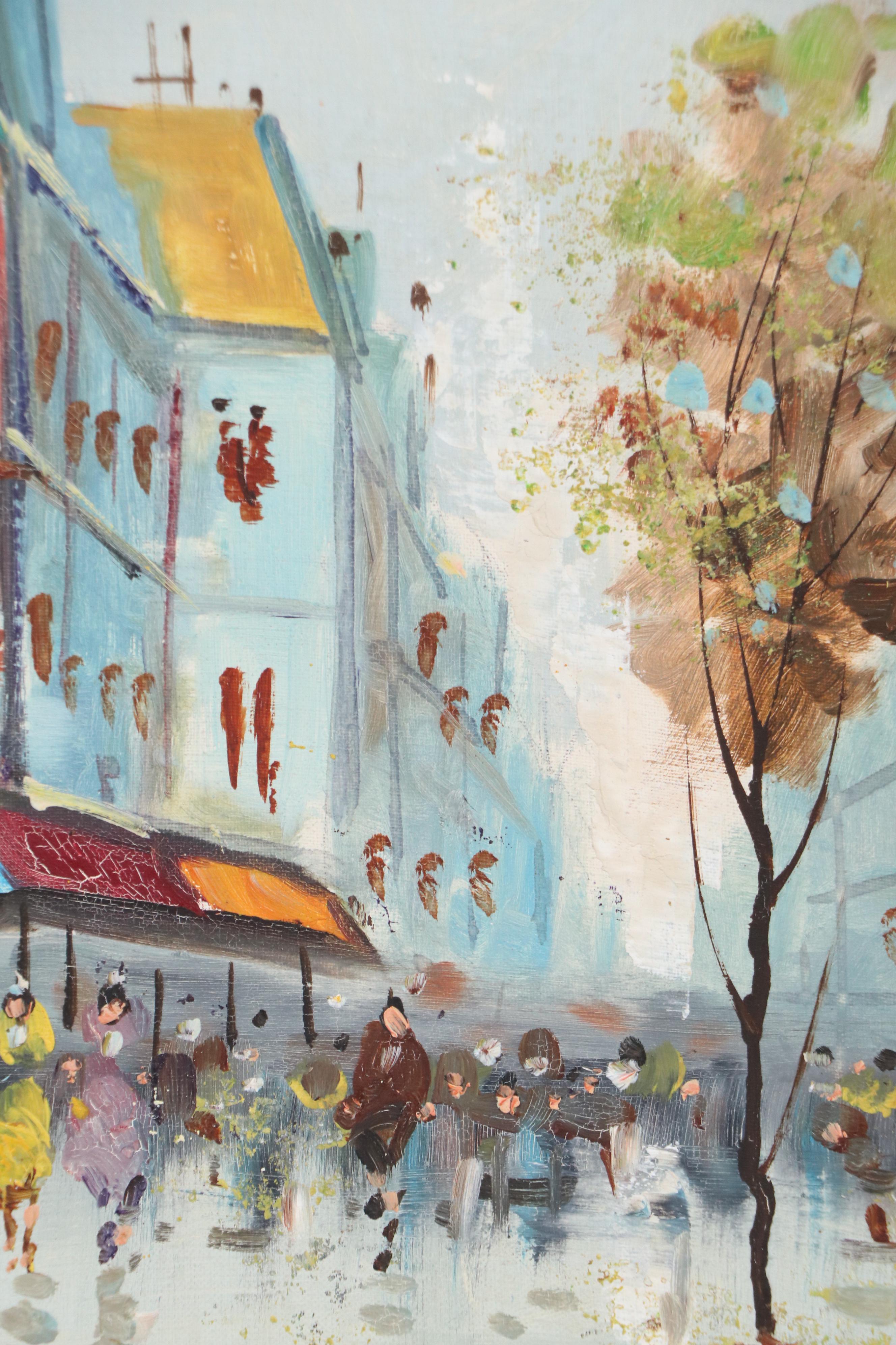 Rocco Stylized Oil Painting of Street Scene, Mid- to Late 20th Century