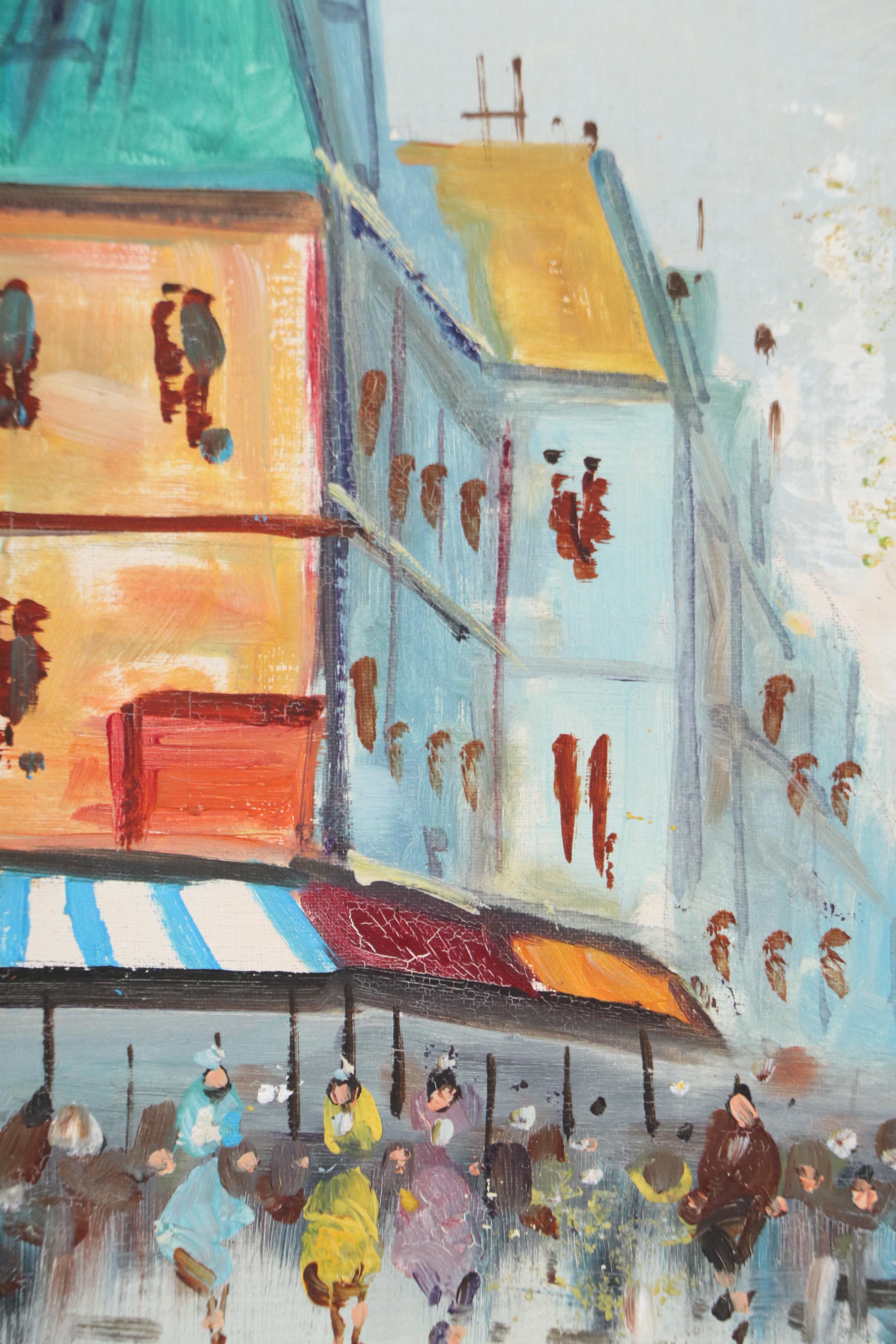 Rocco Stylized Oil Painting of Street Scene, Mid- to Late 20th Century