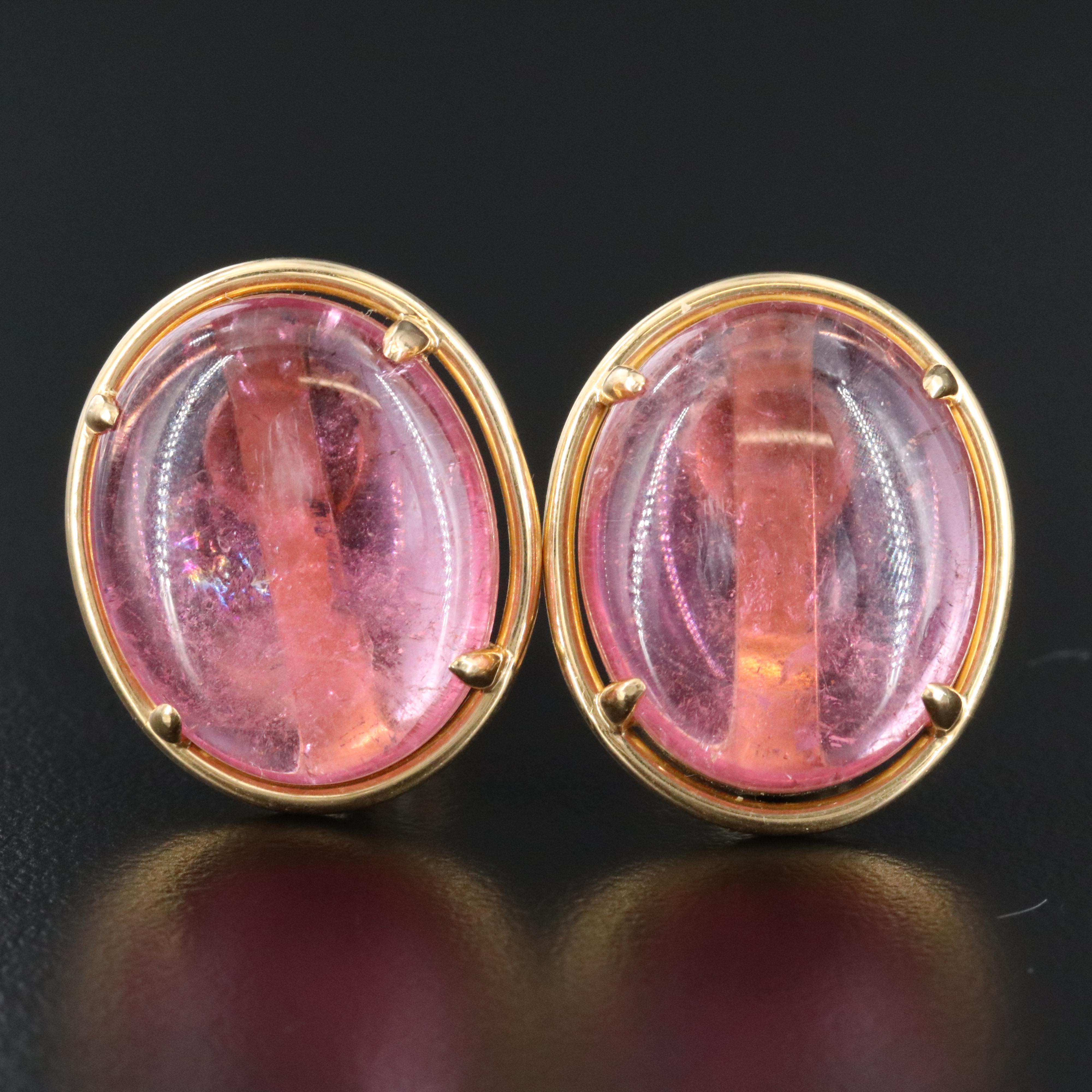 18K 35.50 CTW Pink Tourmaline Button Clip Earrings