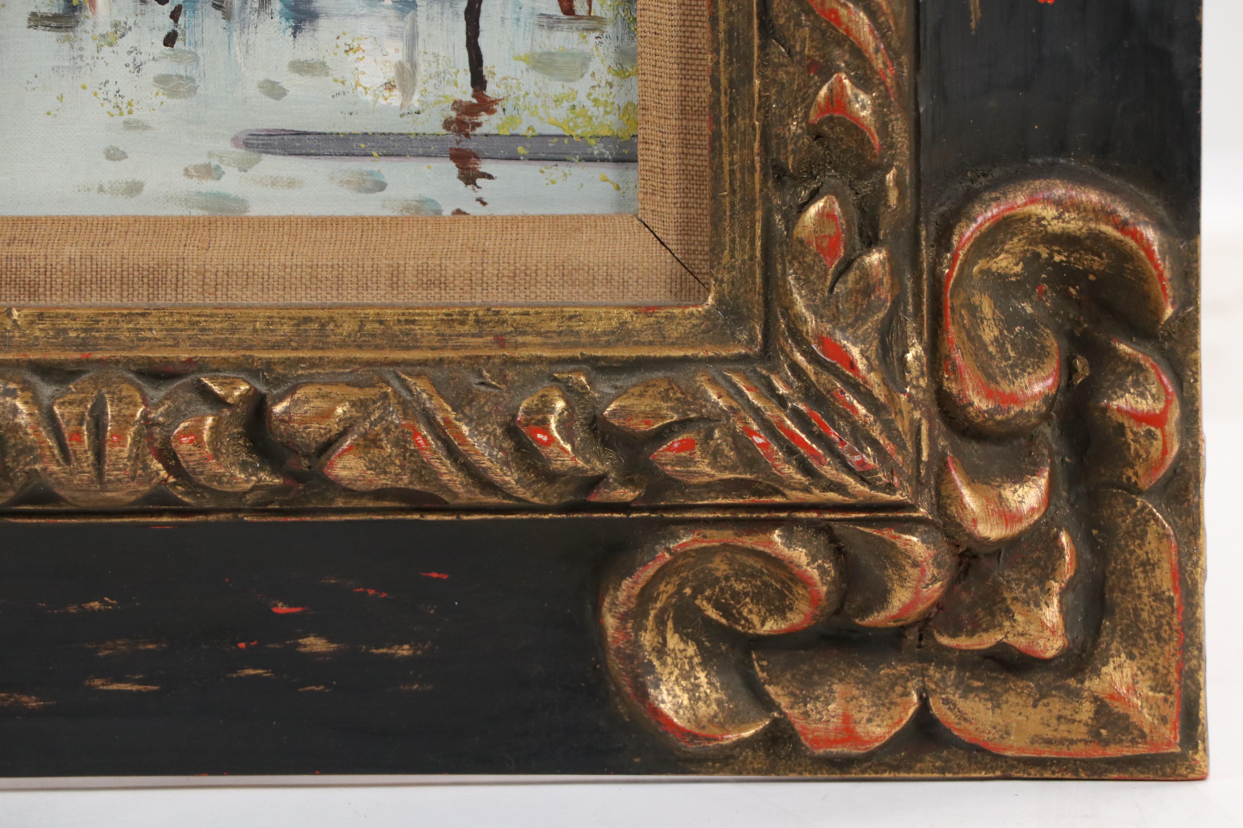 Rocco Stylized Oil Painting of Street Scene, Mid- to Late 20th Century