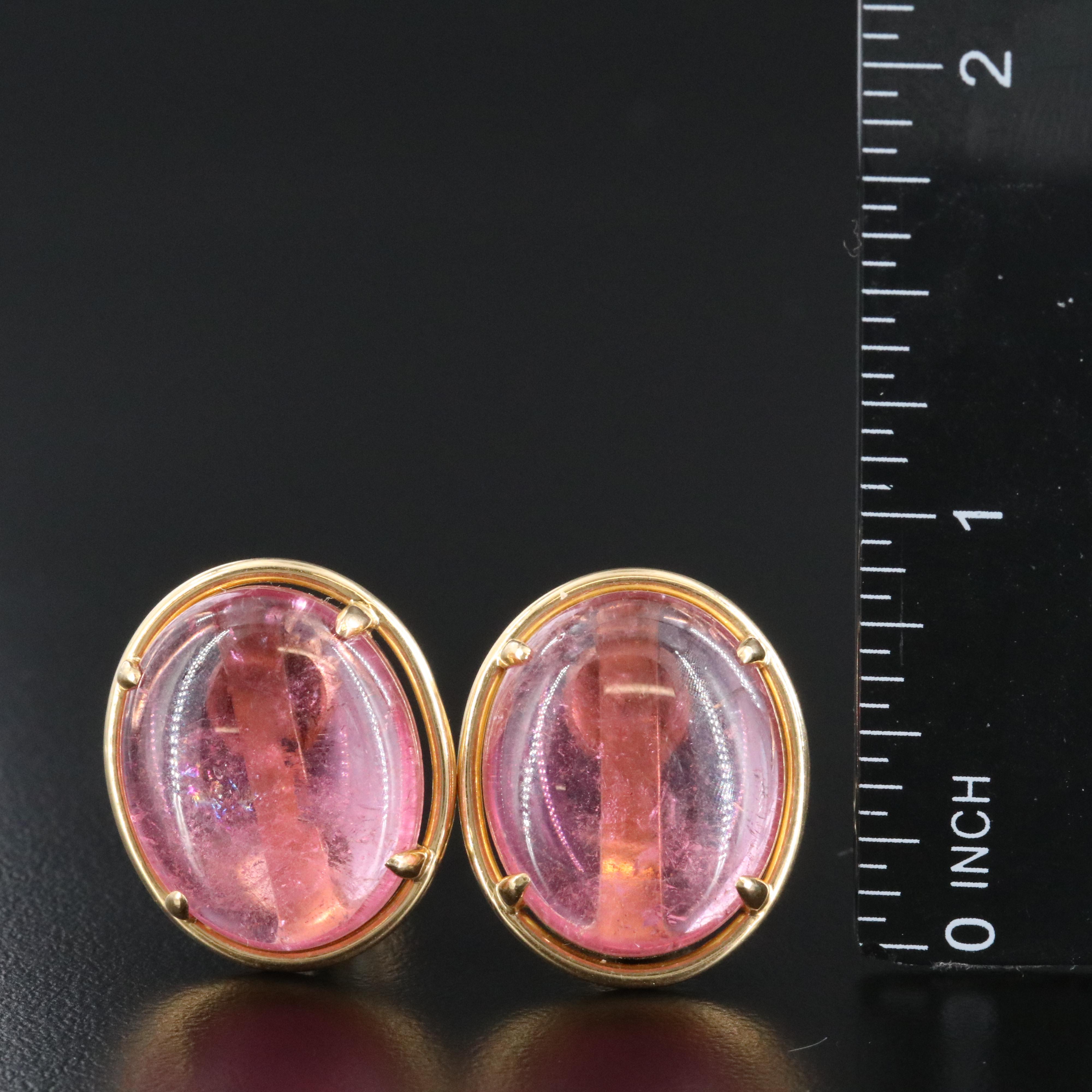 18K 35.50 CTW Pink Tourmaline Button Clip Earrings