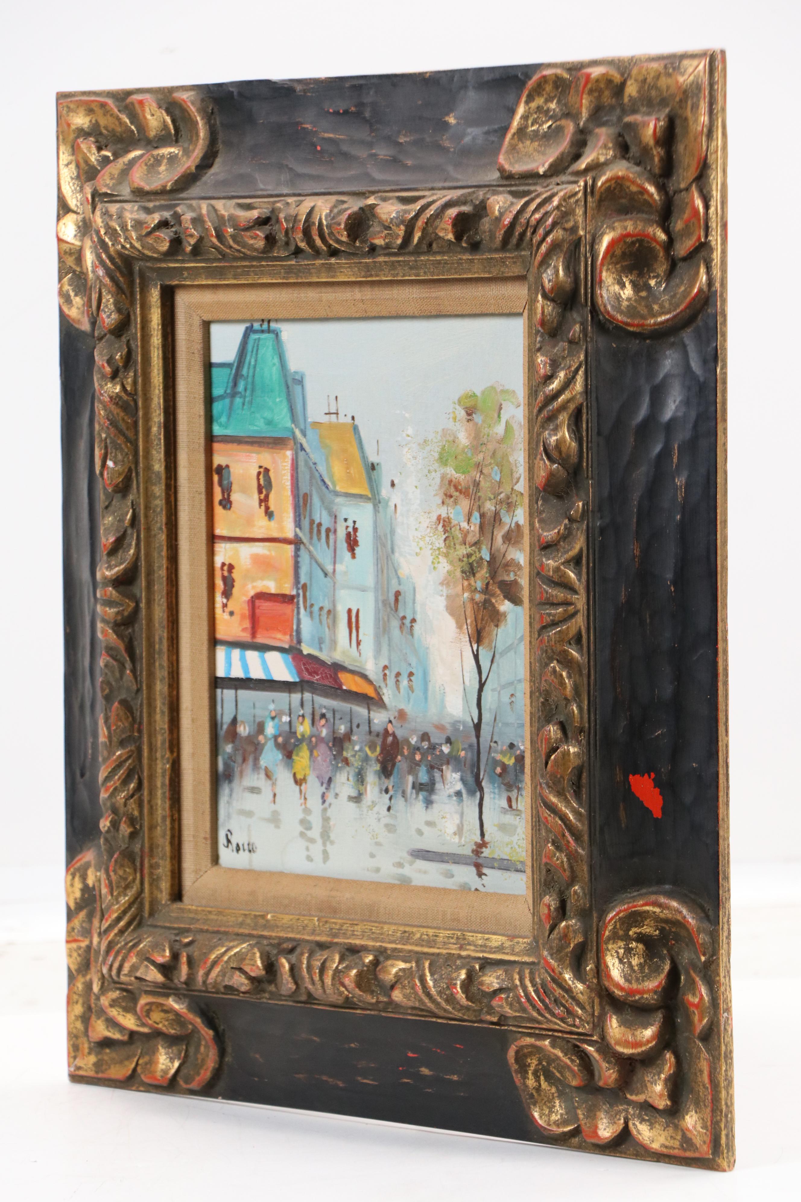 Rocco Stylized Oil Painting of Street Scene, Mid- to Late 20th Century