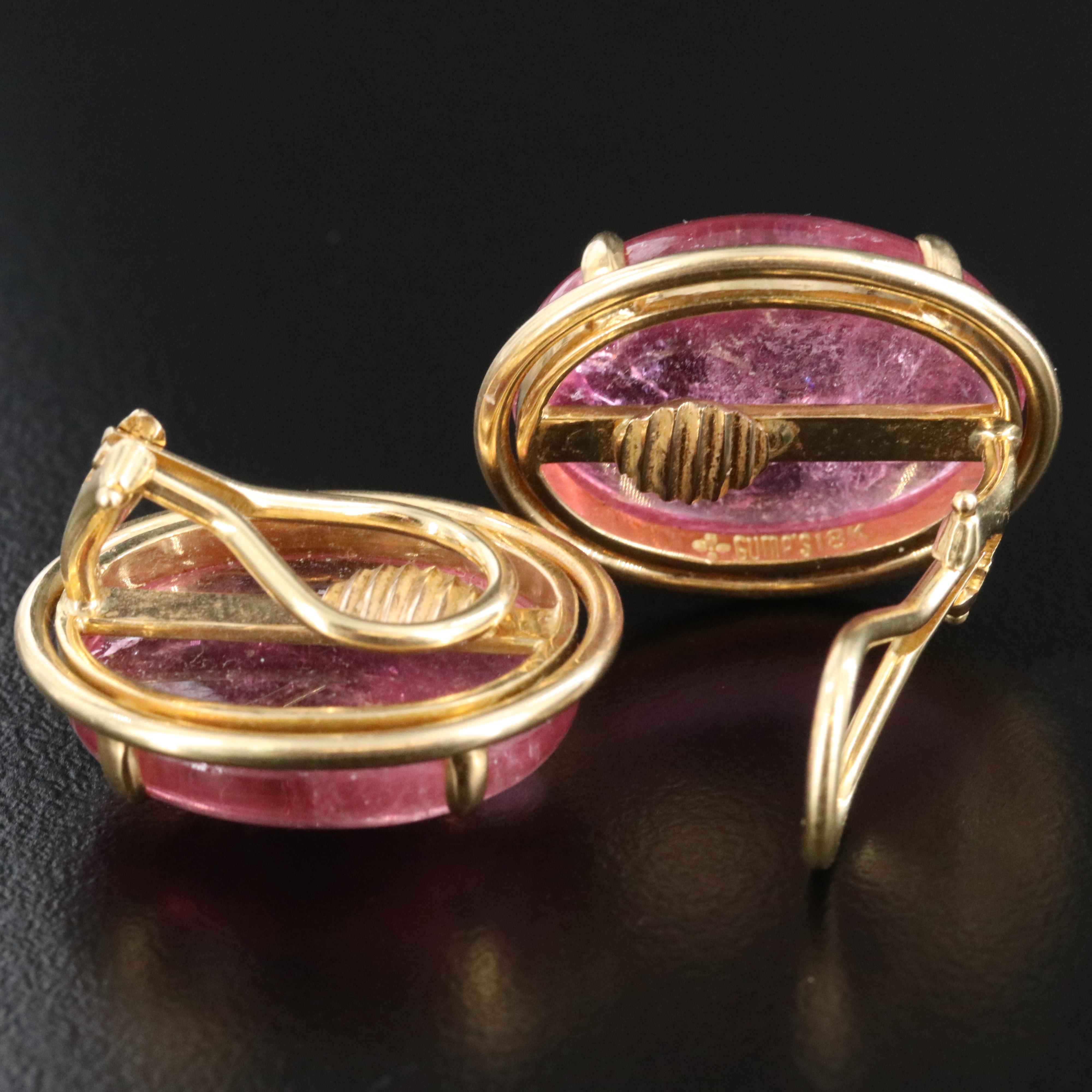 18K 35.50 CTW Pink Tourmaline Button Clip Earrings