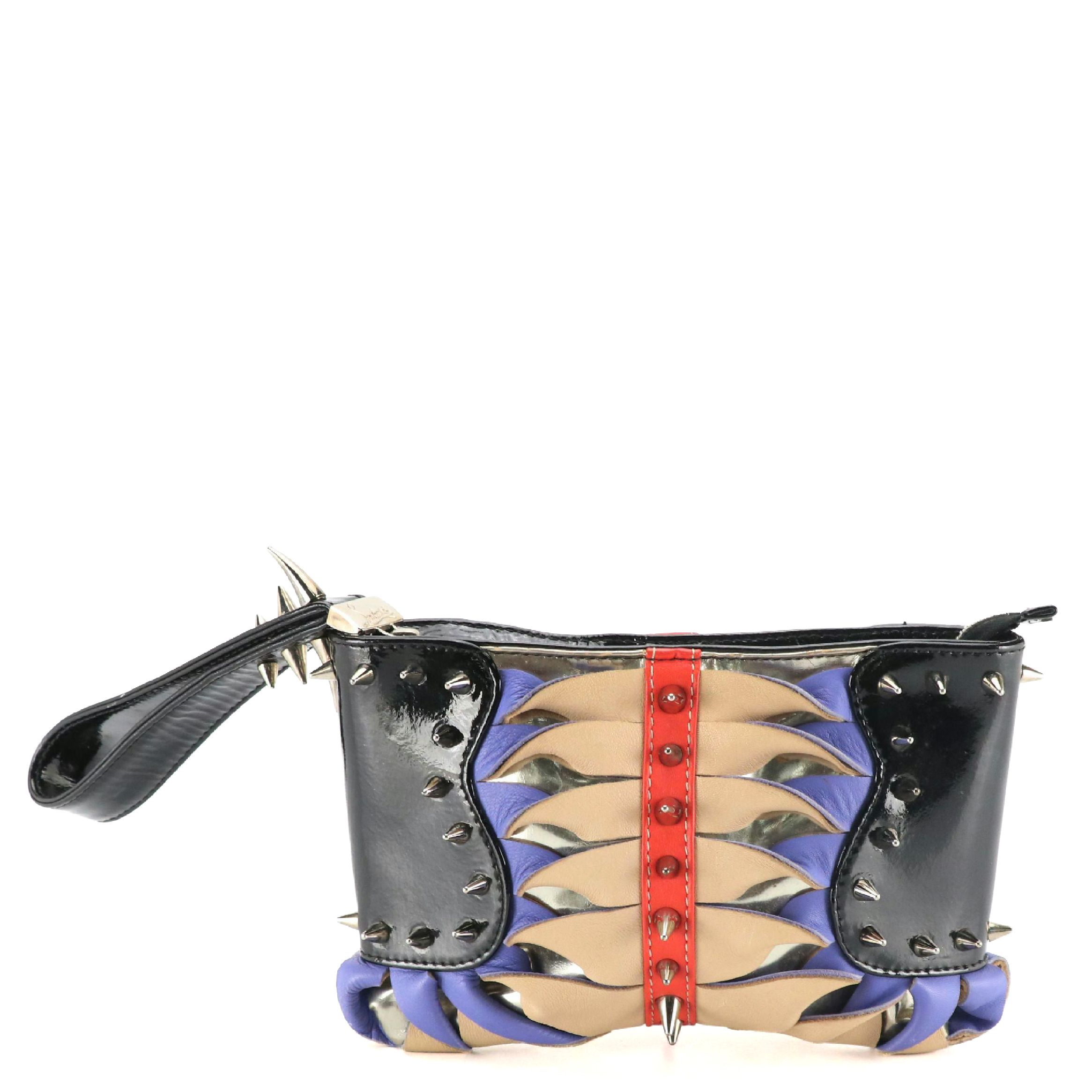 Christian Louboutin "Talita" Clutch in Spike Studded Twist Leather & Patent Trim