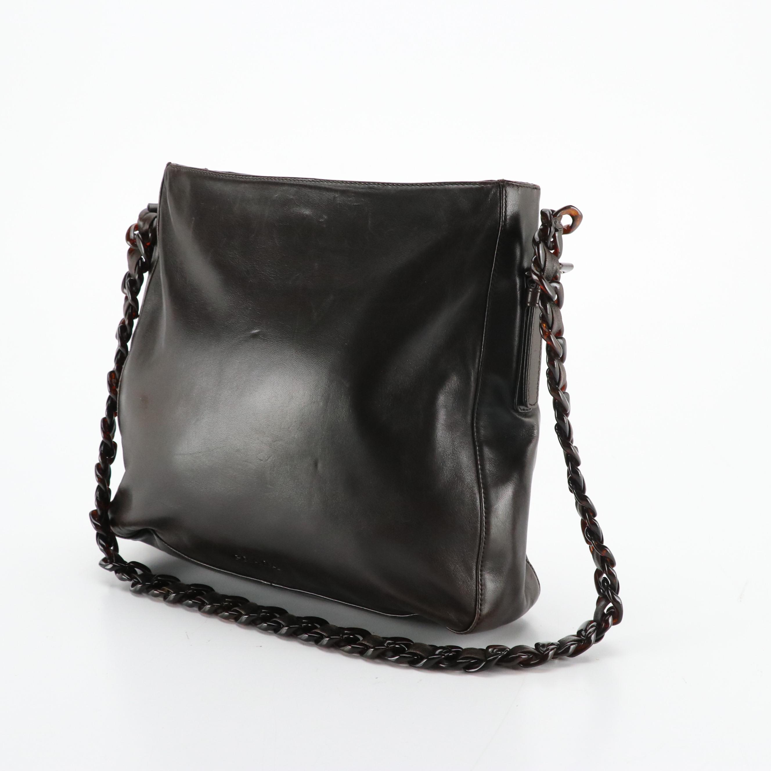 Prada Chain Link Shoulder Tote in Bark Brown Calfskin Leather