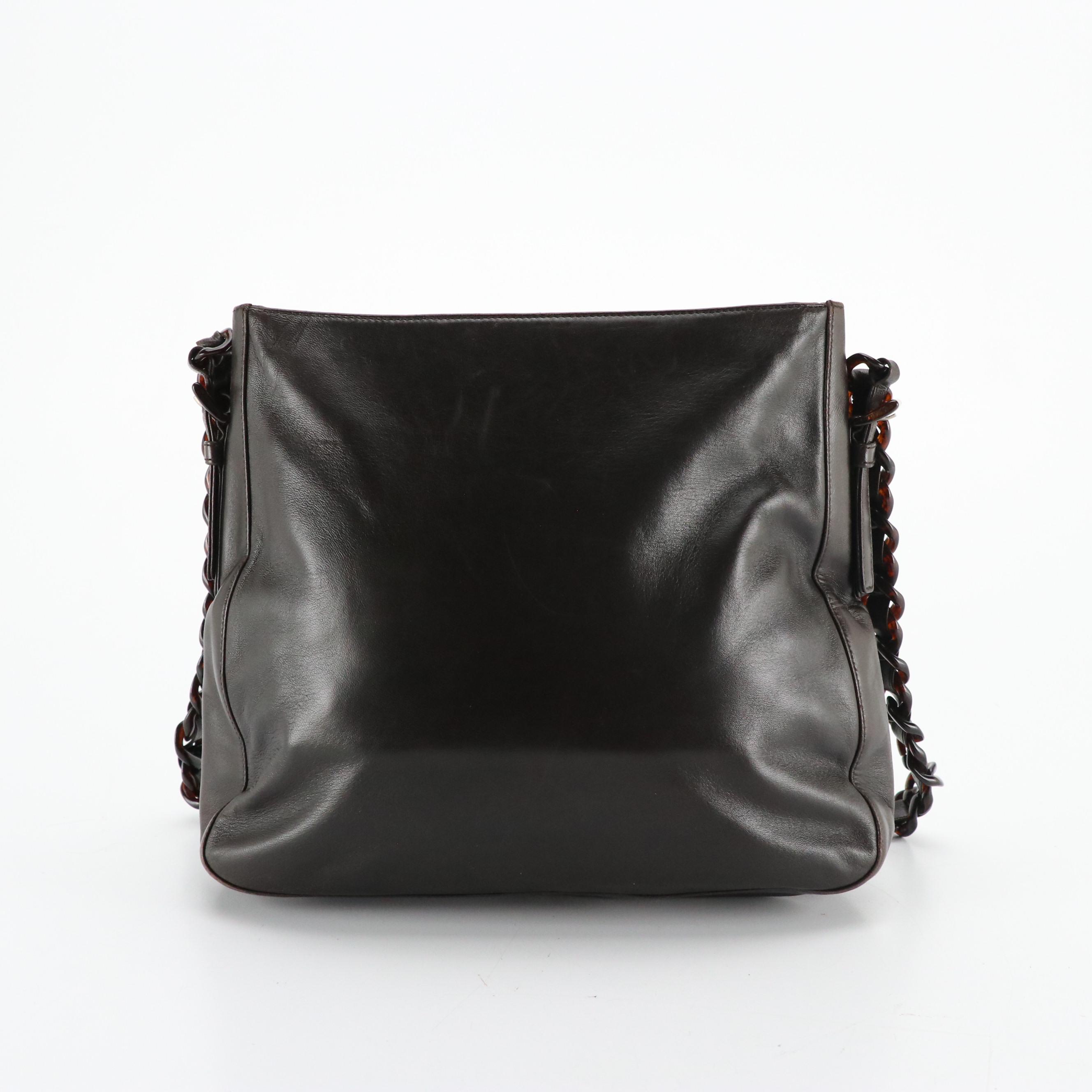 Prada Chain Link Shoulder Tote in Bark Brown Calfskin Leather