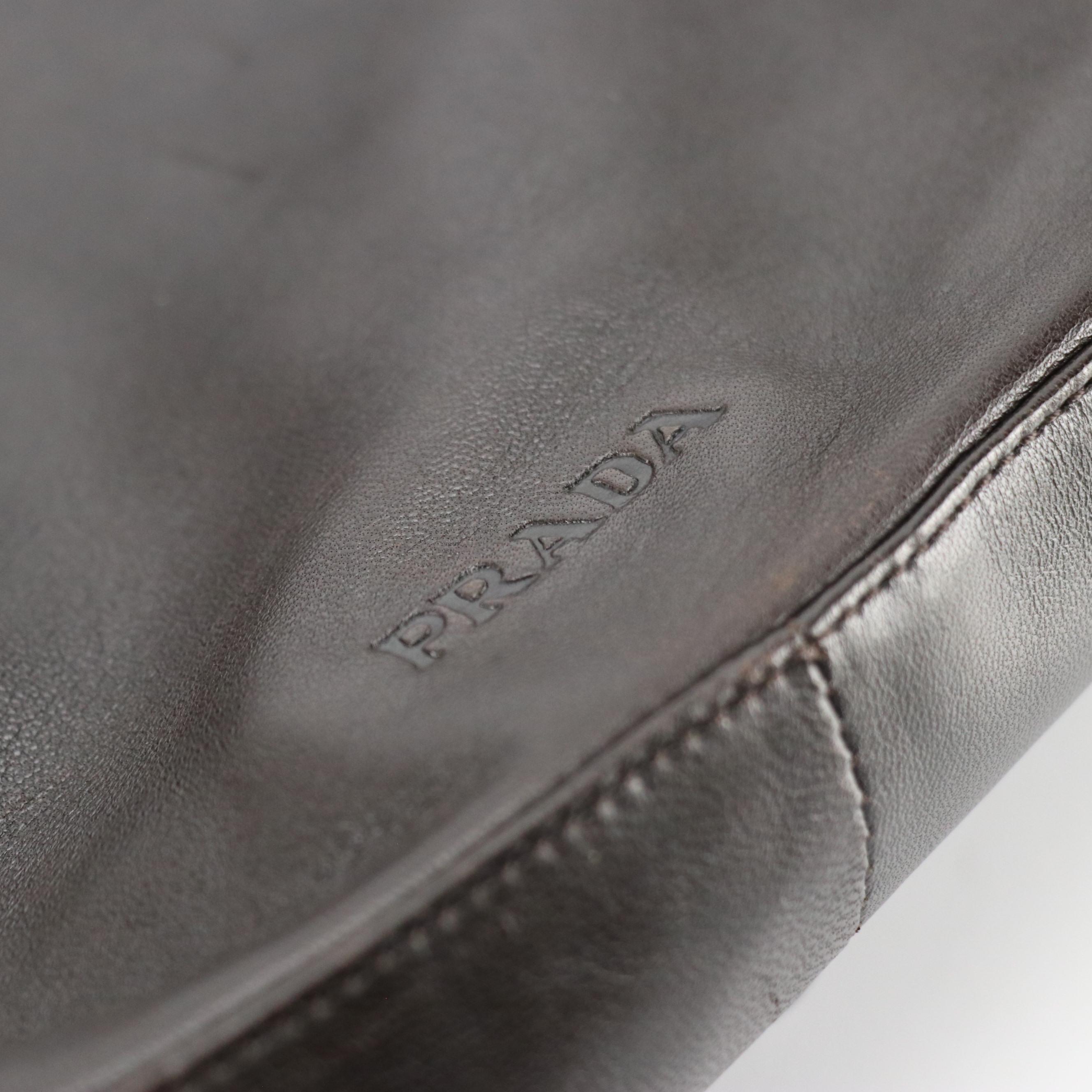 Prada Chain Link Shoulder Tote in Bark Brown Calfskin Leather